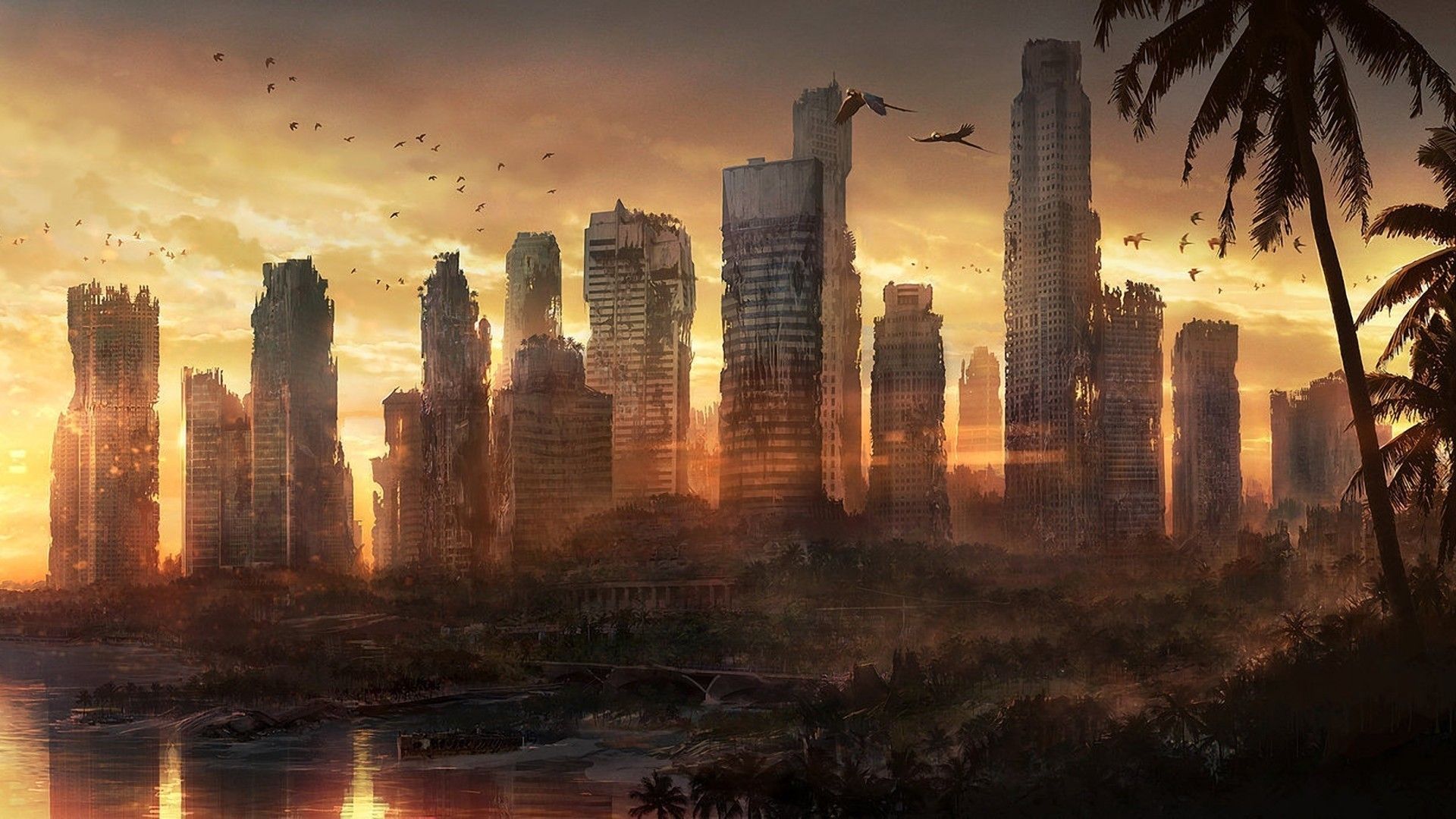 dead City, Abandoned, Forest, Sunset, Apocalyptic, City Wallpaper