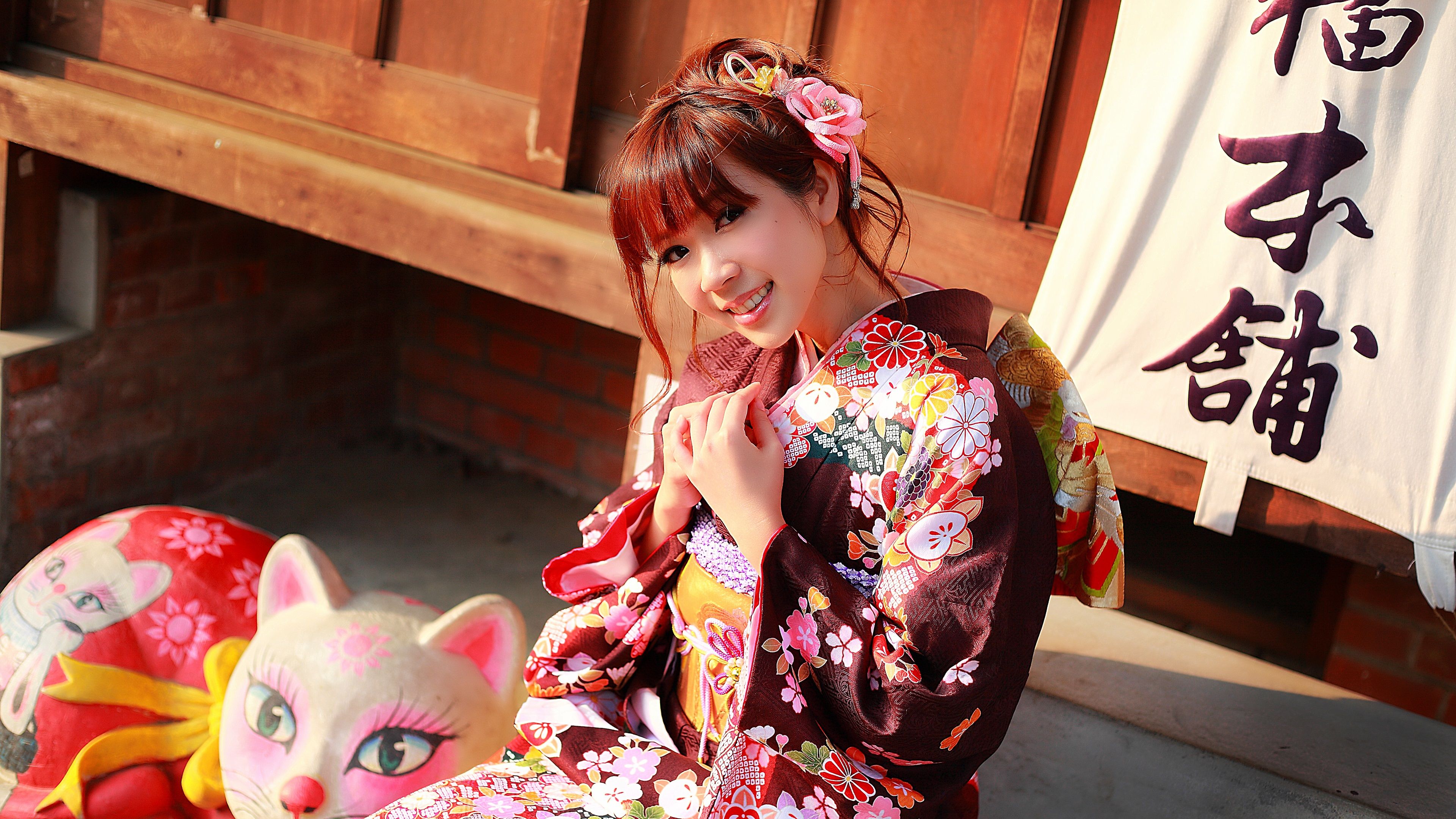 Wallpaper Japanese girl beautiful kimono 3840x2160 UHD 4K Picture