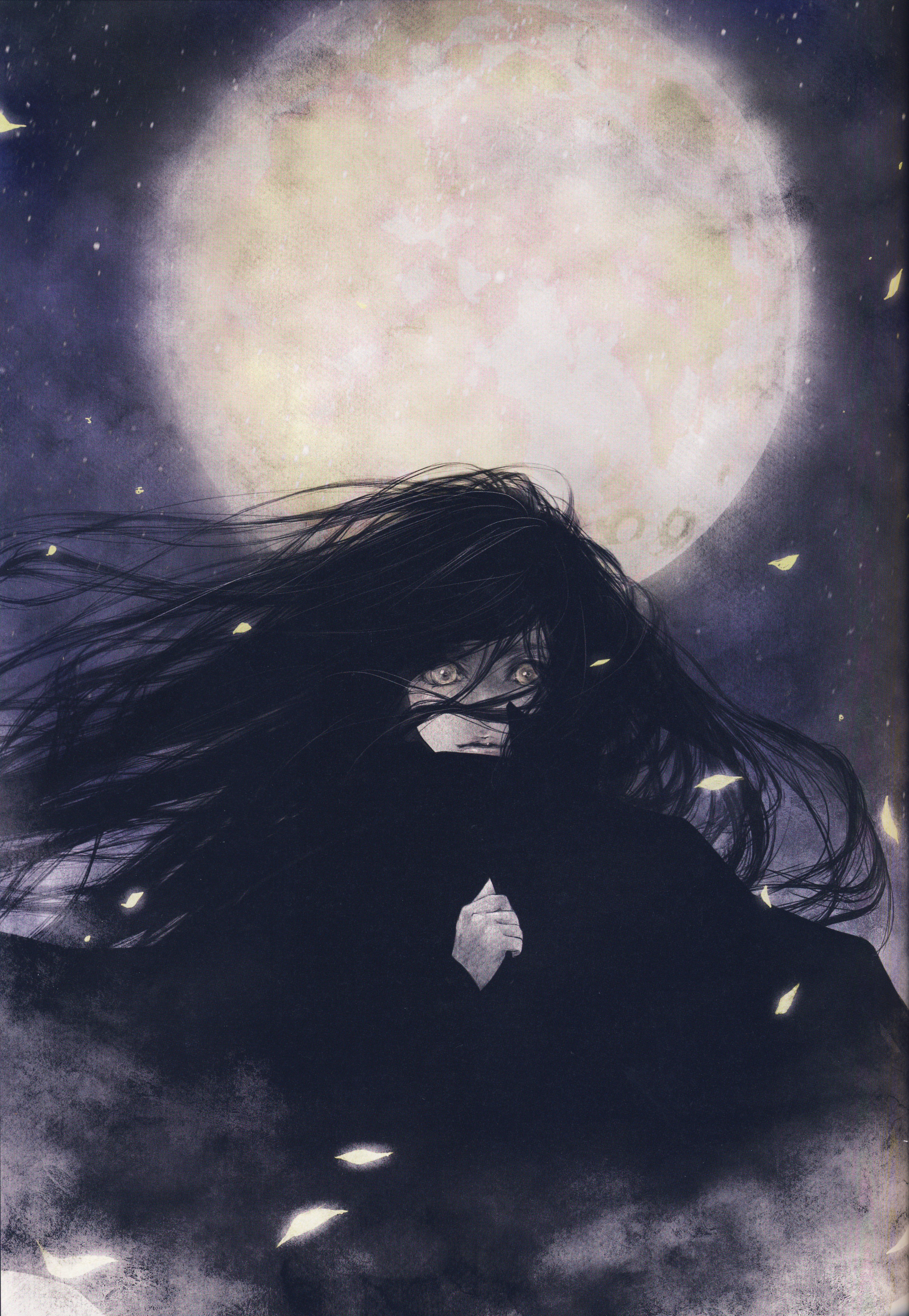 Anime moon girl artwork dark long hair wallpaperx6985