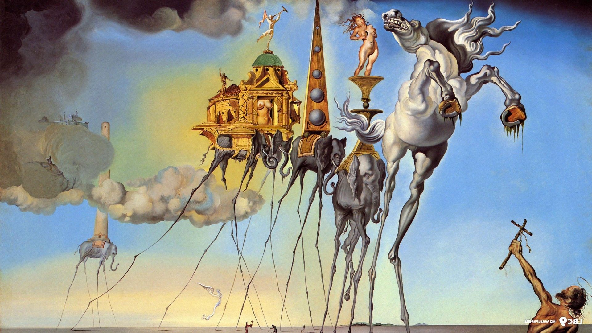 Salvador Dalí, Painting, Fantasy Art, Skull, War, Clocks, Time