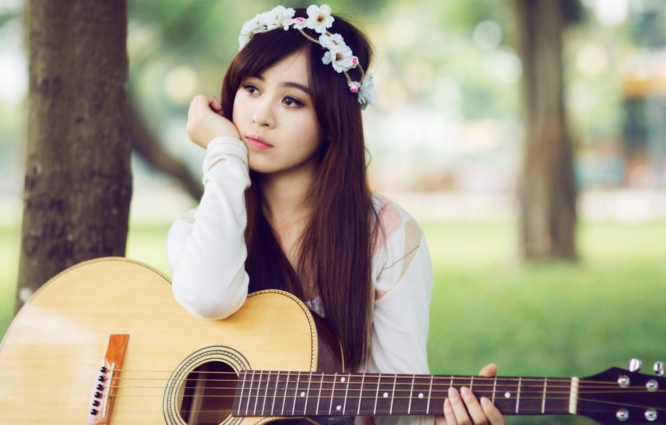 Wallpaper girl, music, guitar image for desktop, section музыка
