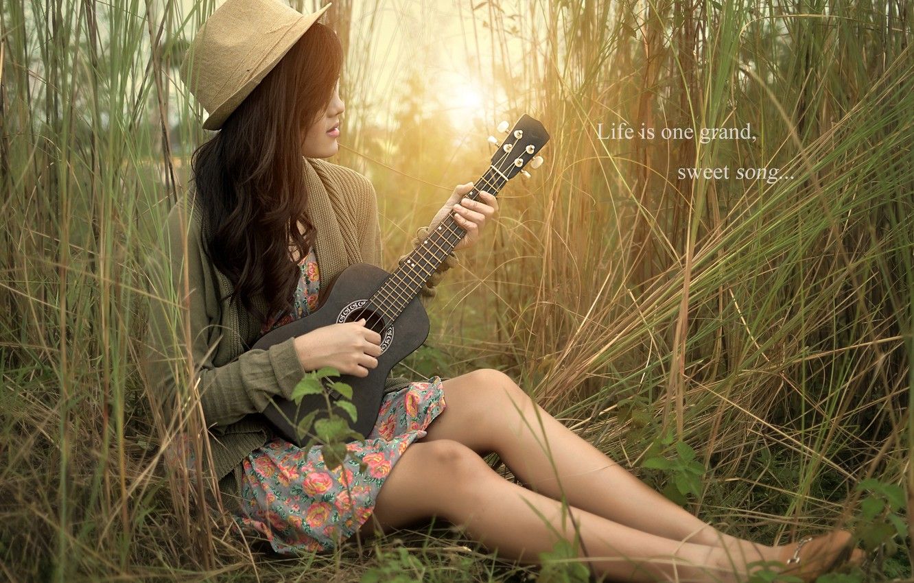 Wallpaper girl, nature, music, guitar image for desktop, section