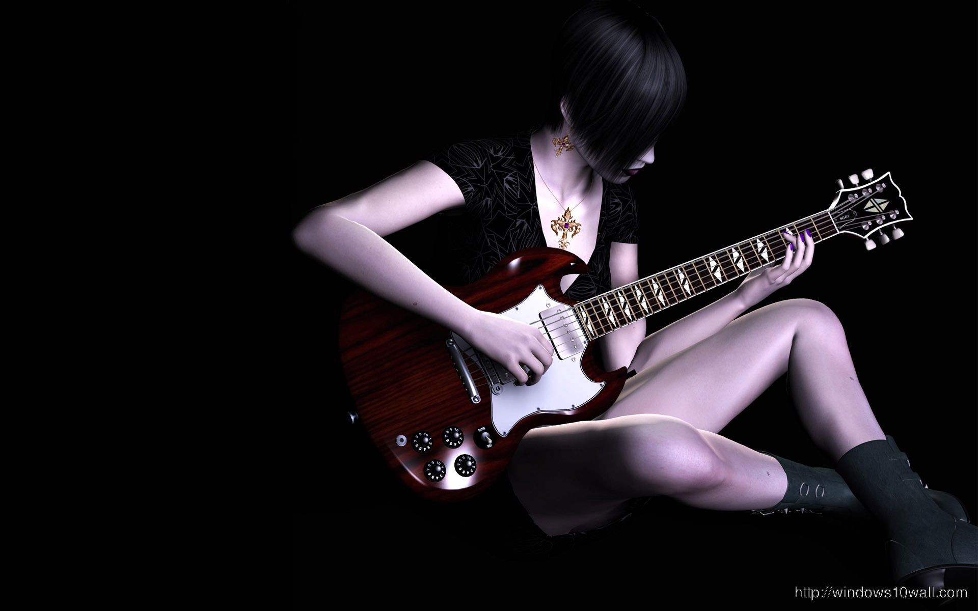 Girl with Guitar HD Black Background Wallpaper 10 Wallpaper
