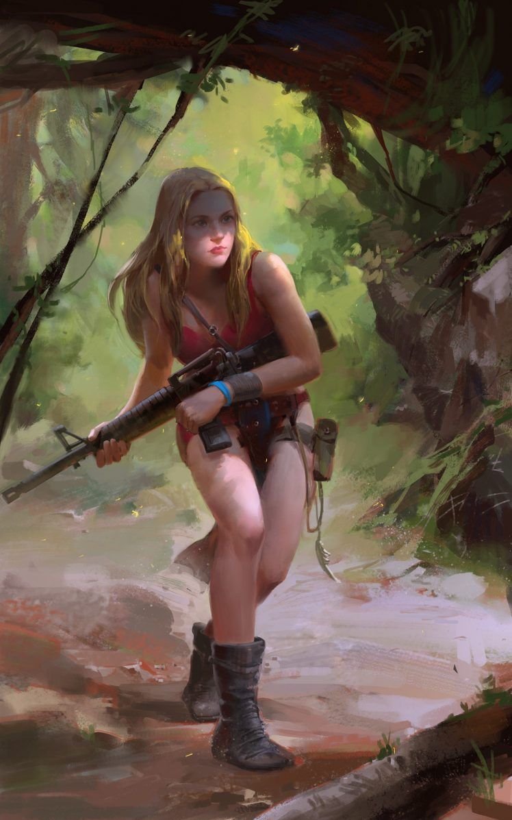 fantasy art, Futuristic, Gun, Girls with guns Wallpaper HD