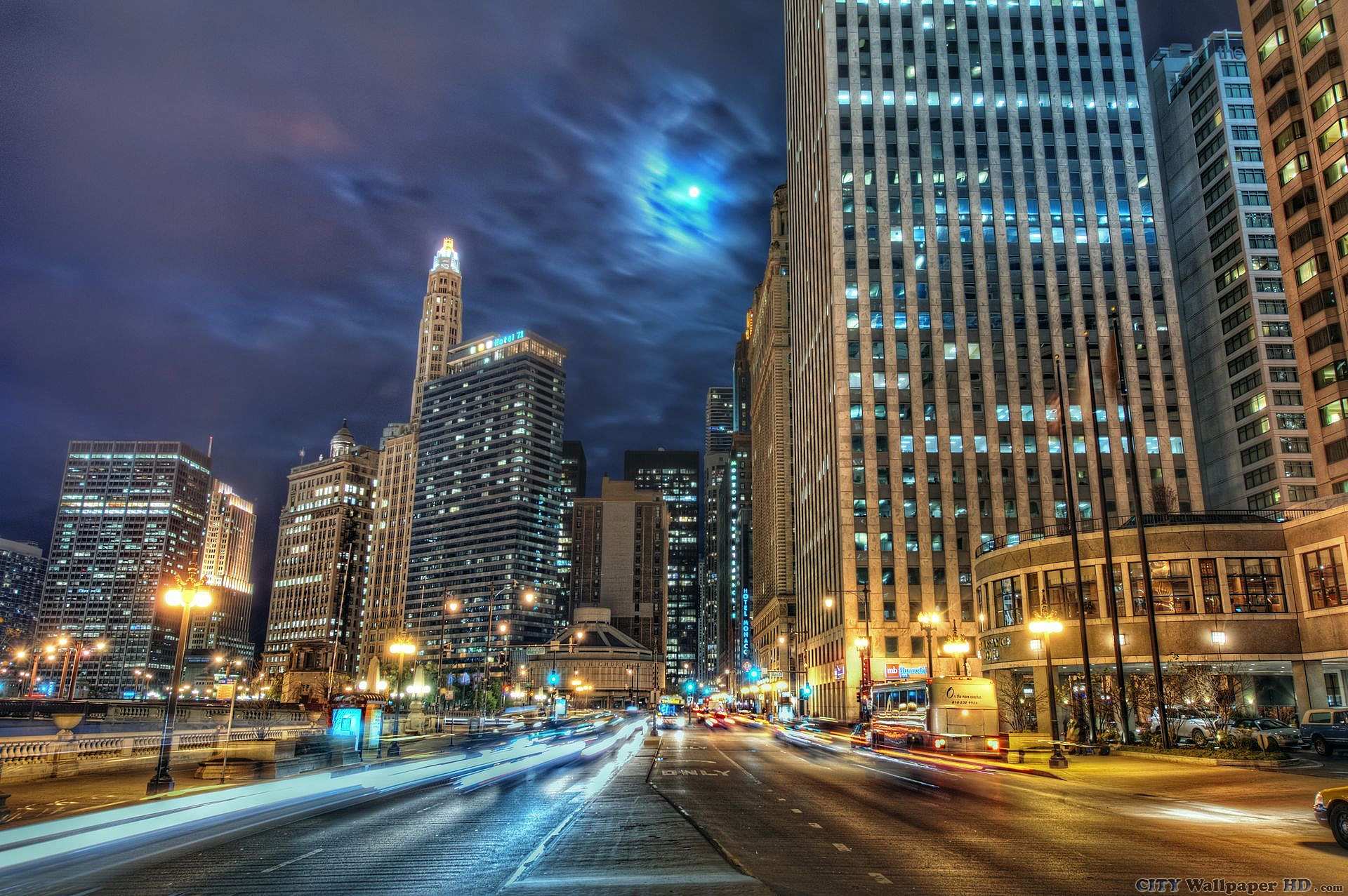 Full Moon in Chicago. HD wallpaper cities in the world