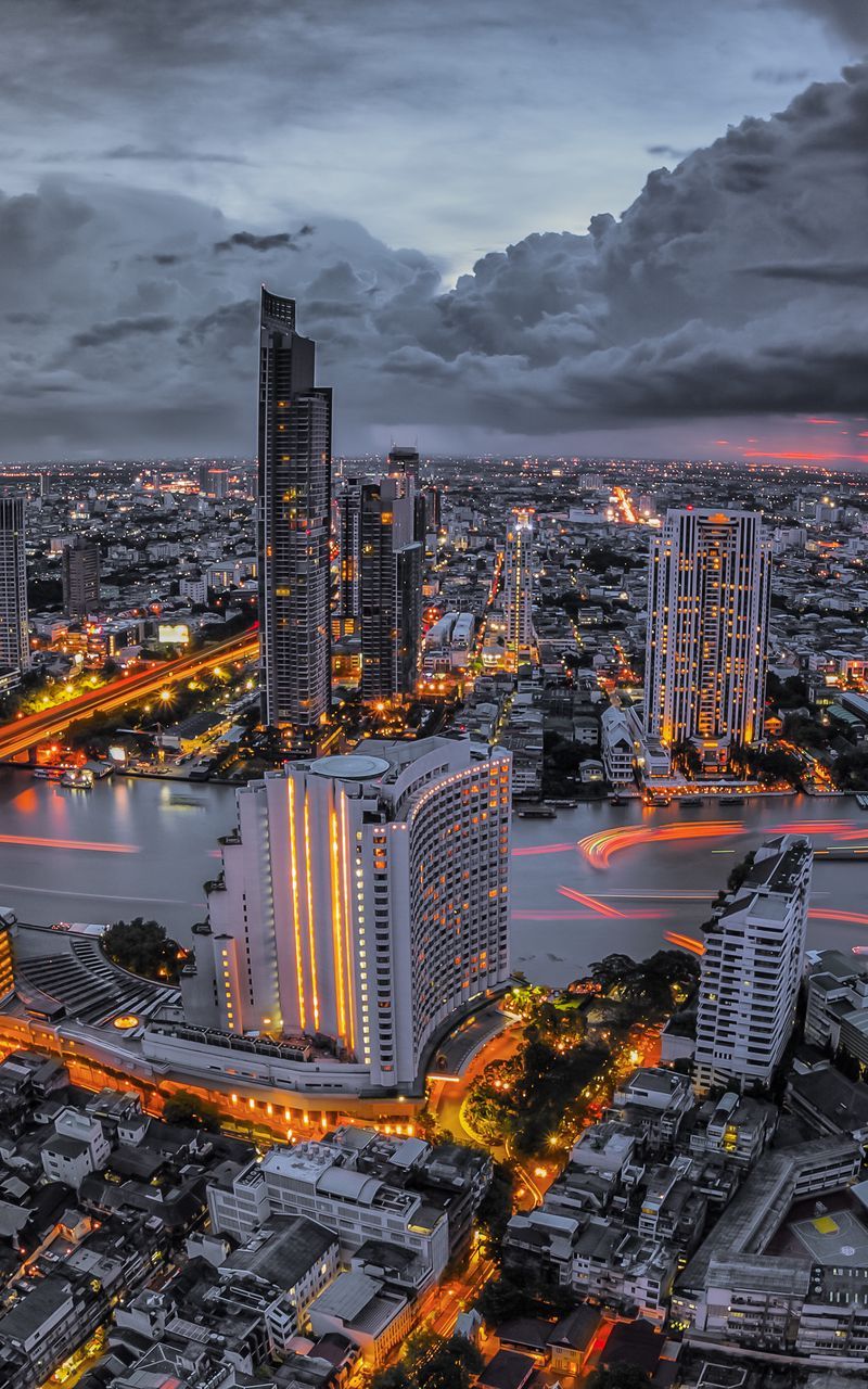 Download wallpaper 800x1280 bangkok, night city, view from above