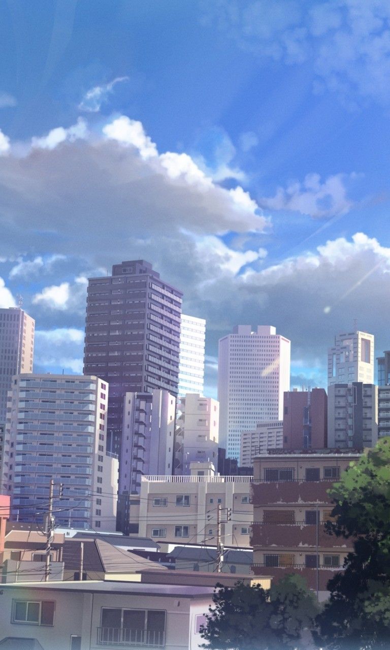 Download 768x1280 Anime Landscape, City, Buildings, Realistic