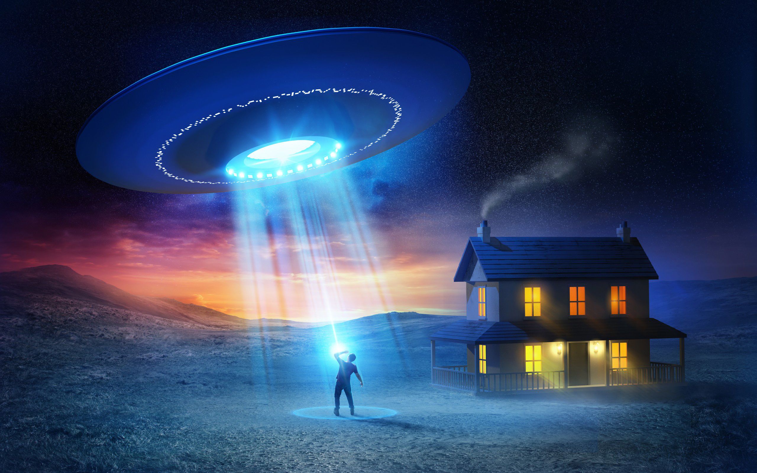Picture Rays of light UFO Houses 2560x1600