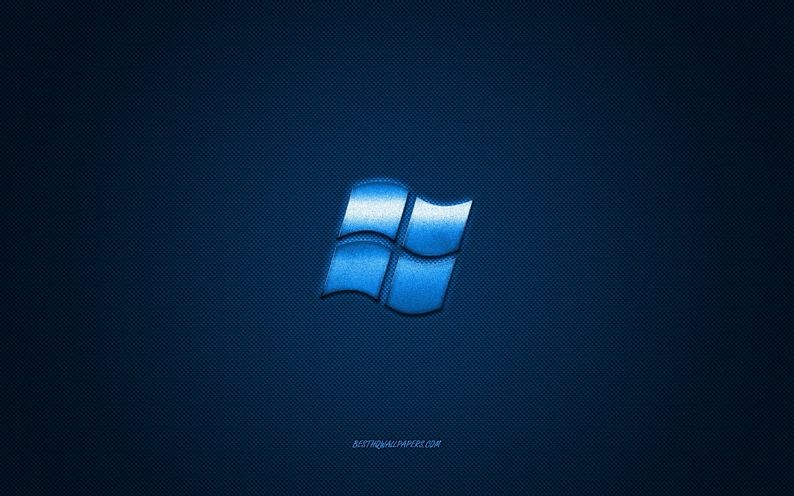 Download wallpaper Windows logo, blue shiny logo, Windows metal