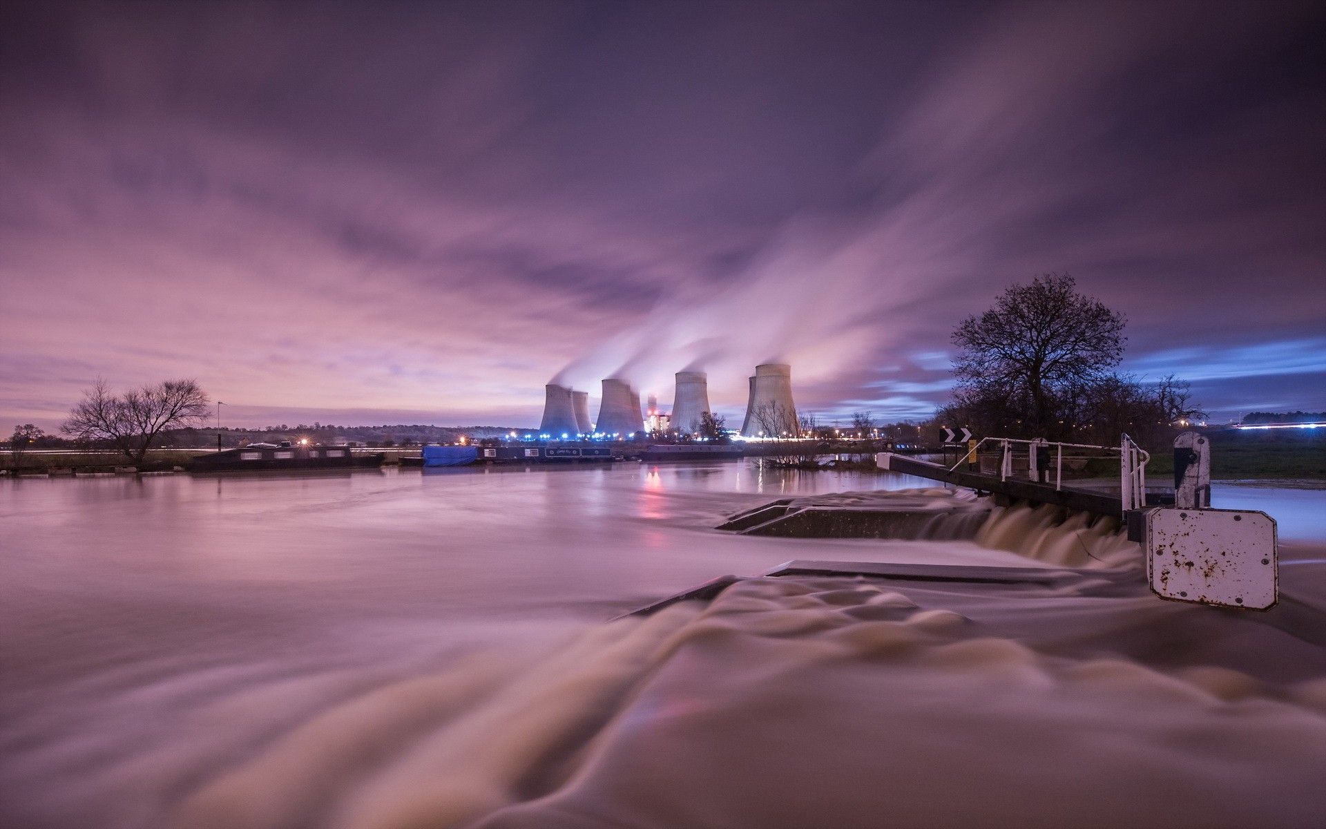 nuclear, Power, Plant, Power, Plant, Night, Timelapse, River