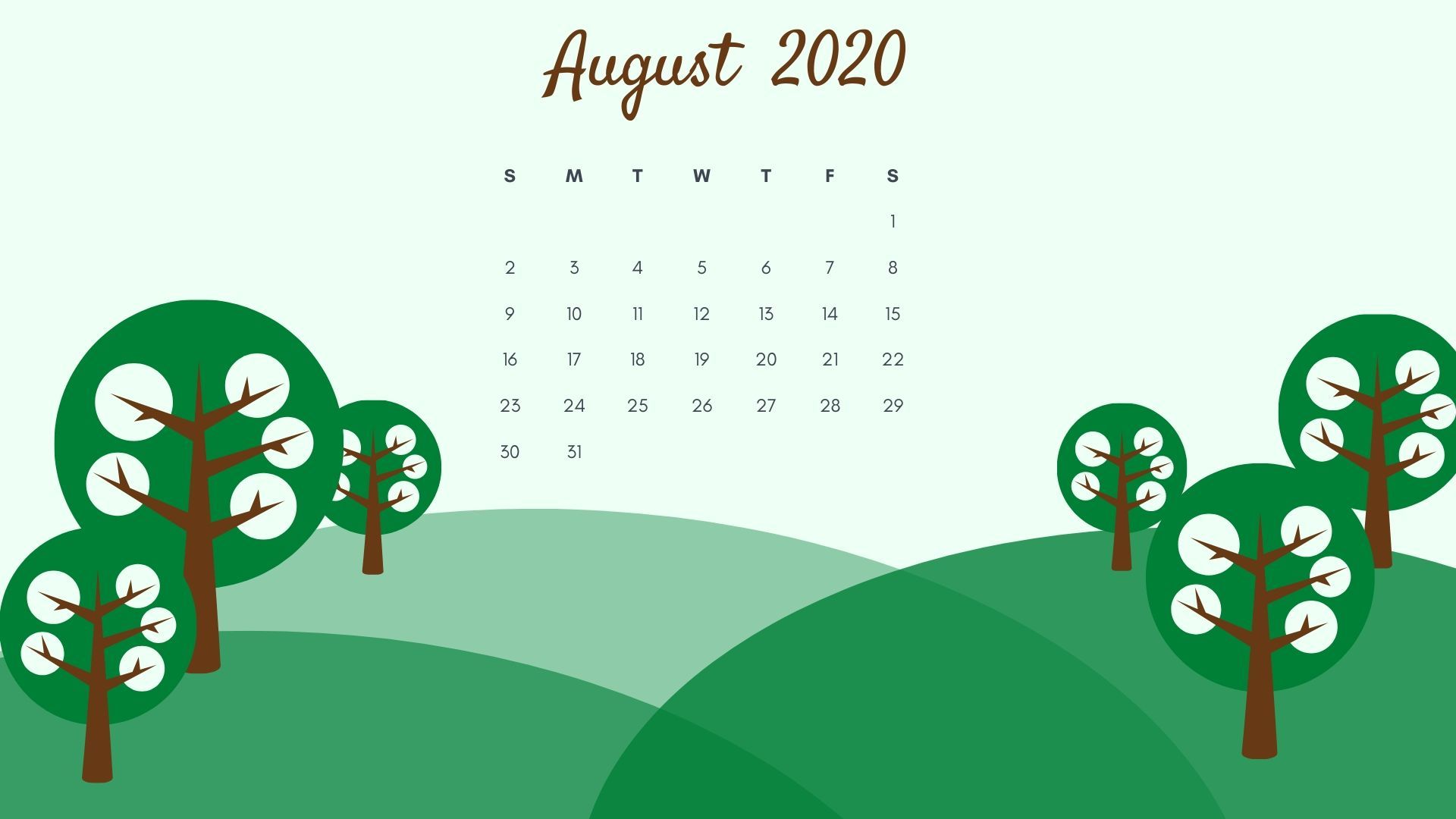 August 2020 Desktop Background HD Calendar Wallpaper