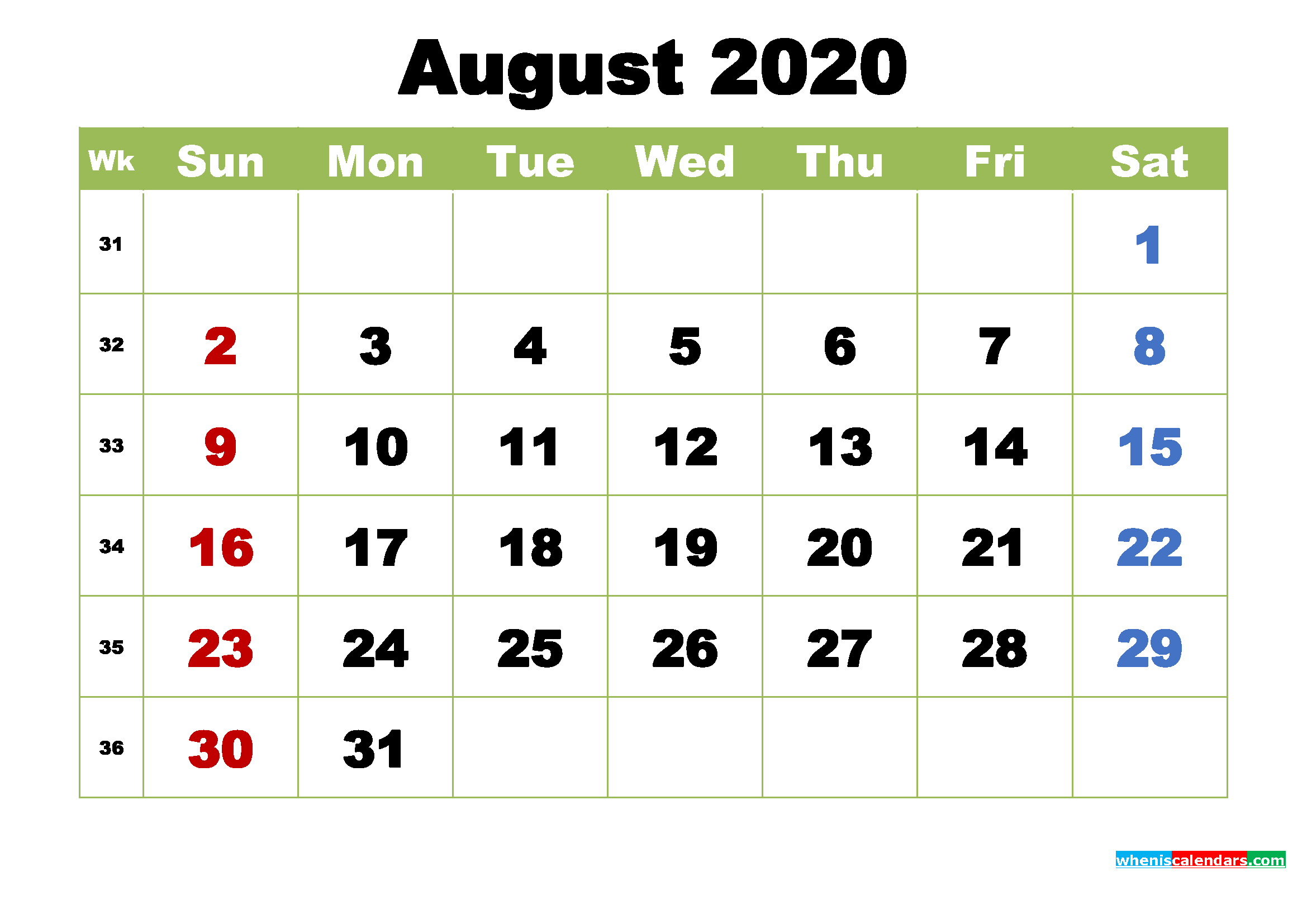 August 2020 Calendar with Holidays Wallpaper. Free Printable 2020