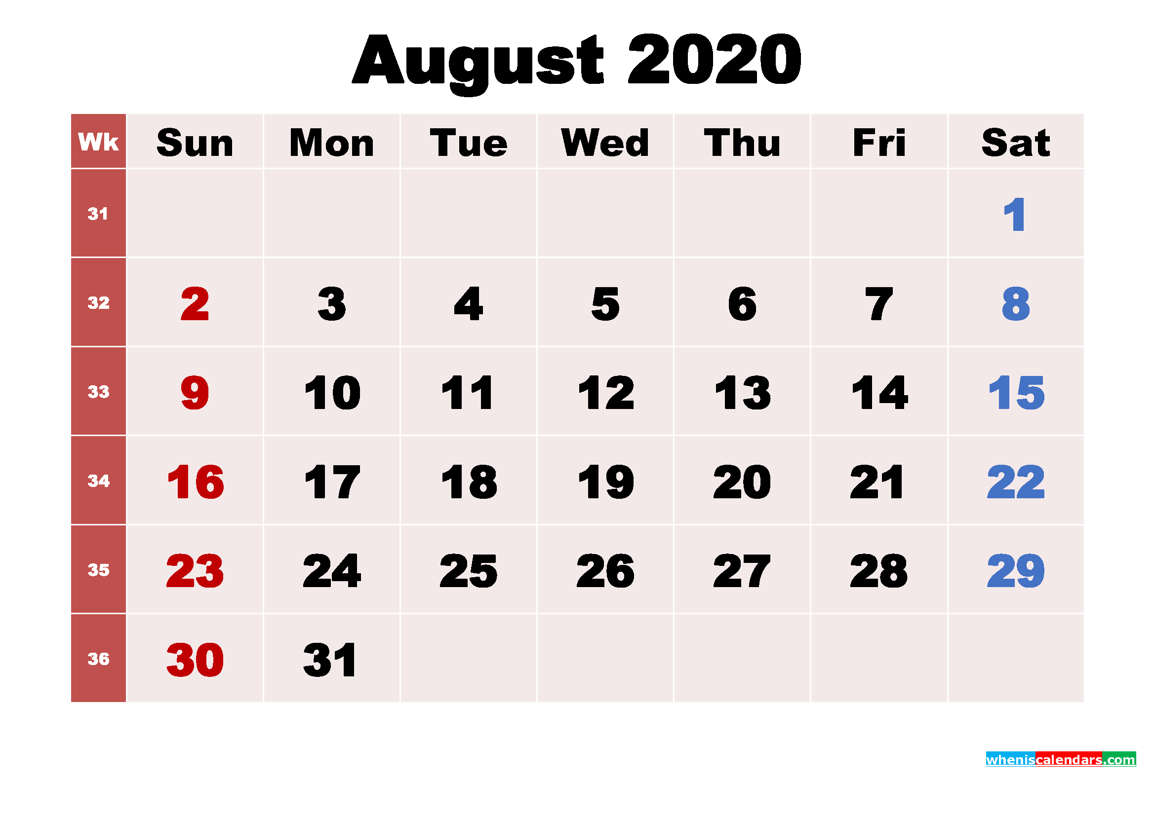 August 2020 Calendar Wallpaper Free Download. Free Printable 2020
