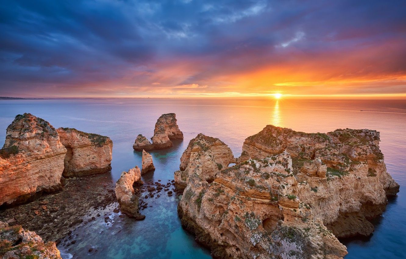 Wallpaper sea, dawn, coast, morning, Portugal, Portugal, Algarve