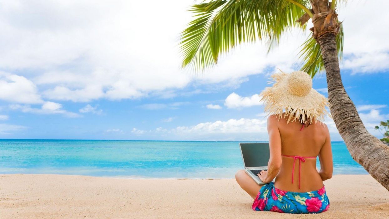 Island girl palm computer beach ocean sea bikini babe wallpaper