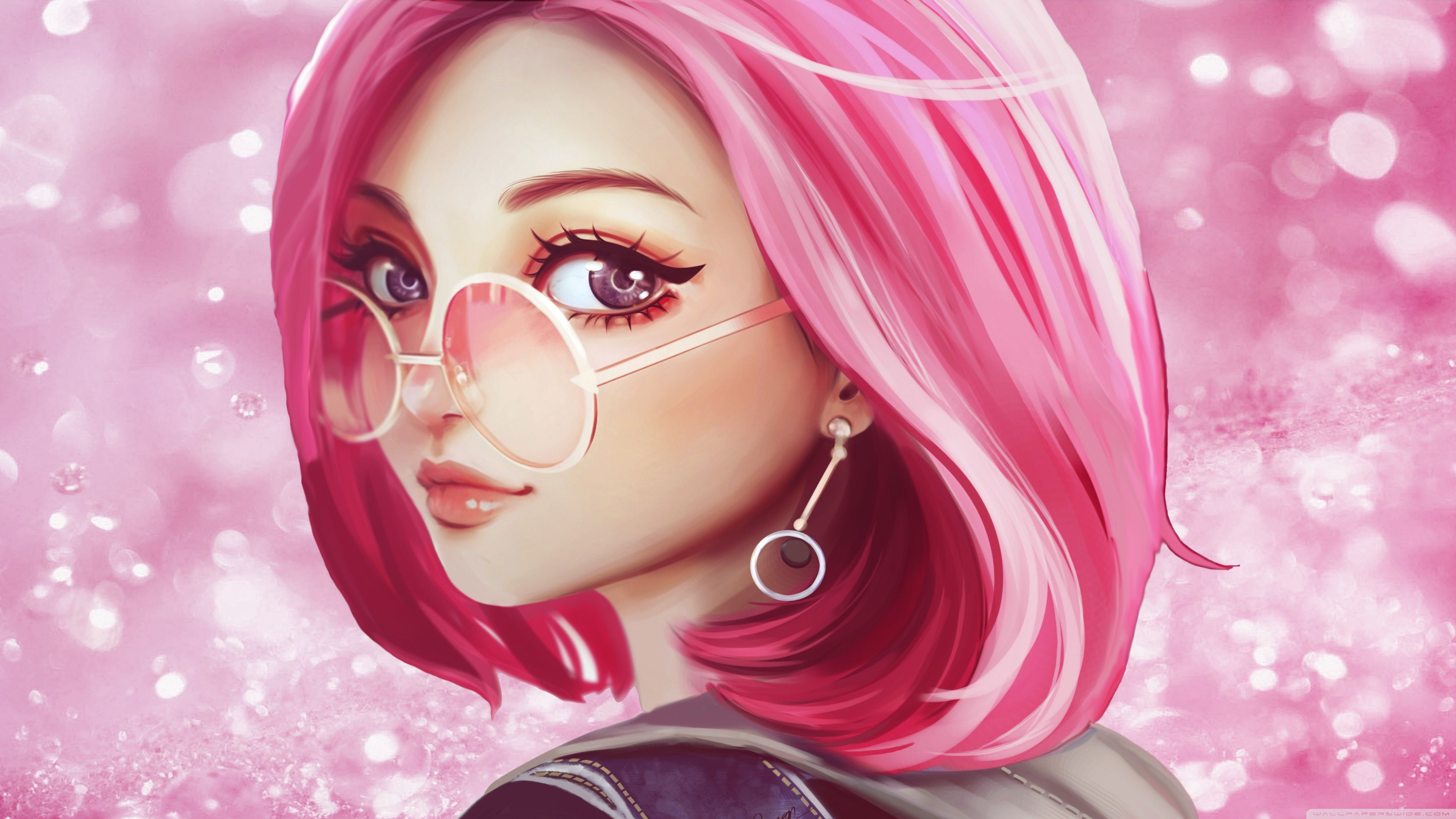 Cute Girl Pink Hair Sunglasses Digital Art Drawing Ultra HD Desktop Background Wallpaper for 4K UHD TV, Widescreen & UltraWide Desktop & Laptop, Multi Display, Dual & Triple Monitor, Tablet