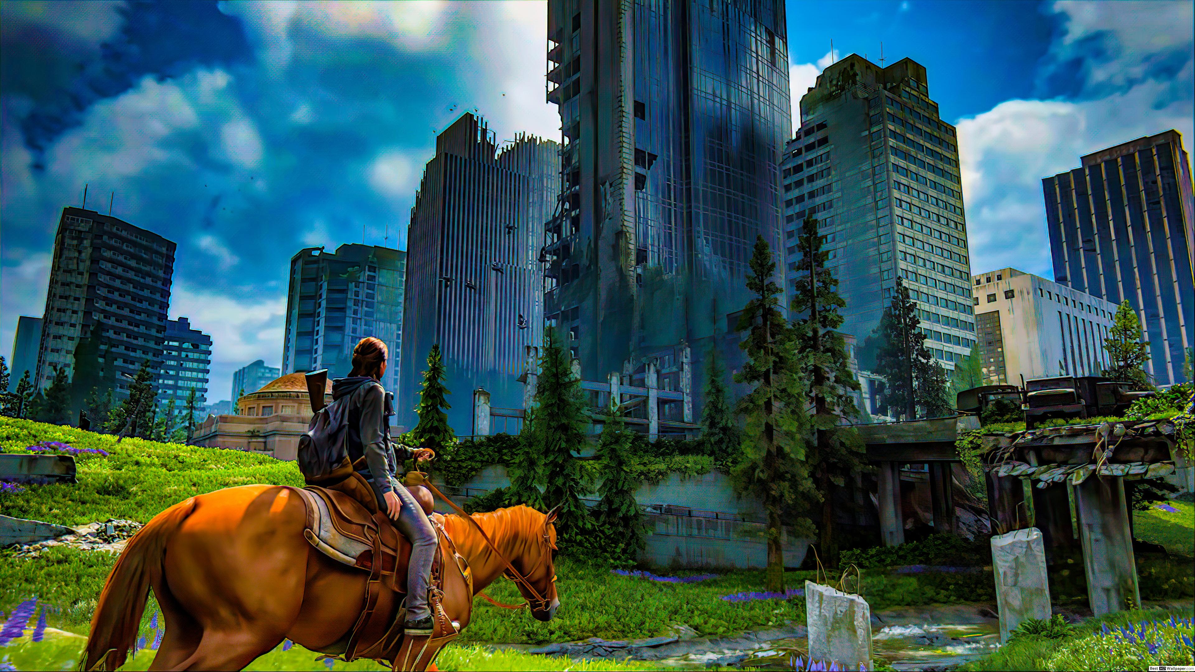 The Last Of Us 2K 4K. wallpaper. Ellie with horse city
