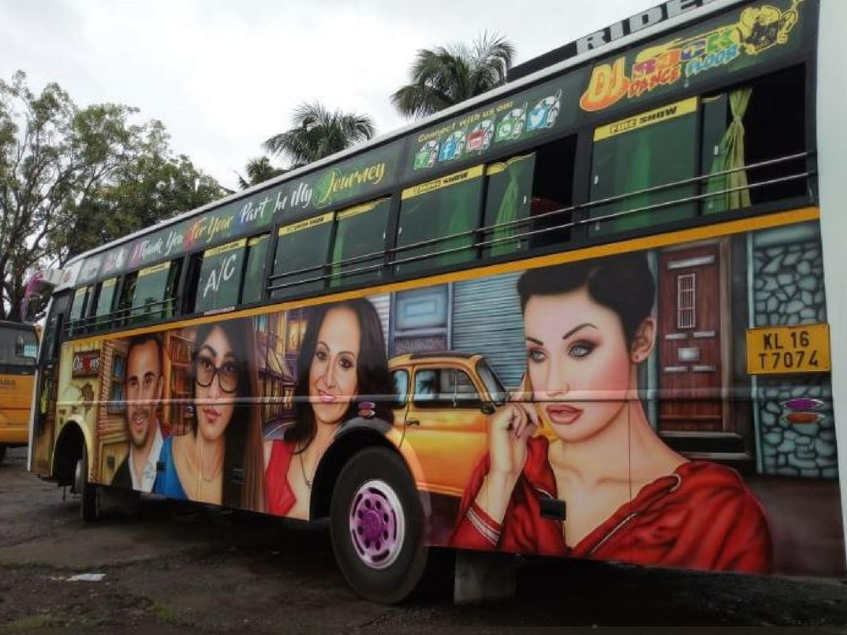 Picture of Kerala tourist bus having adult film stars painted all