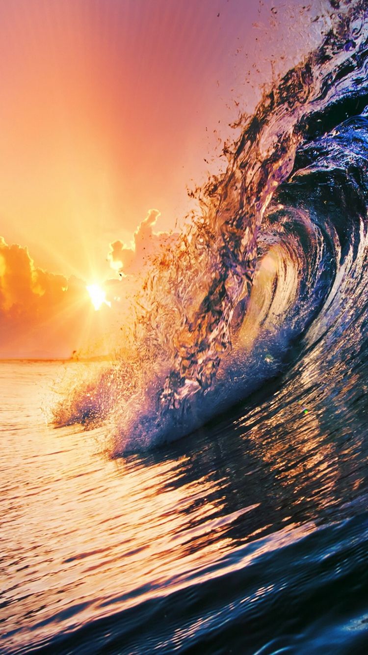 Golden Surfing Wave Sunset iPhone 6 Wallpaper HD Download