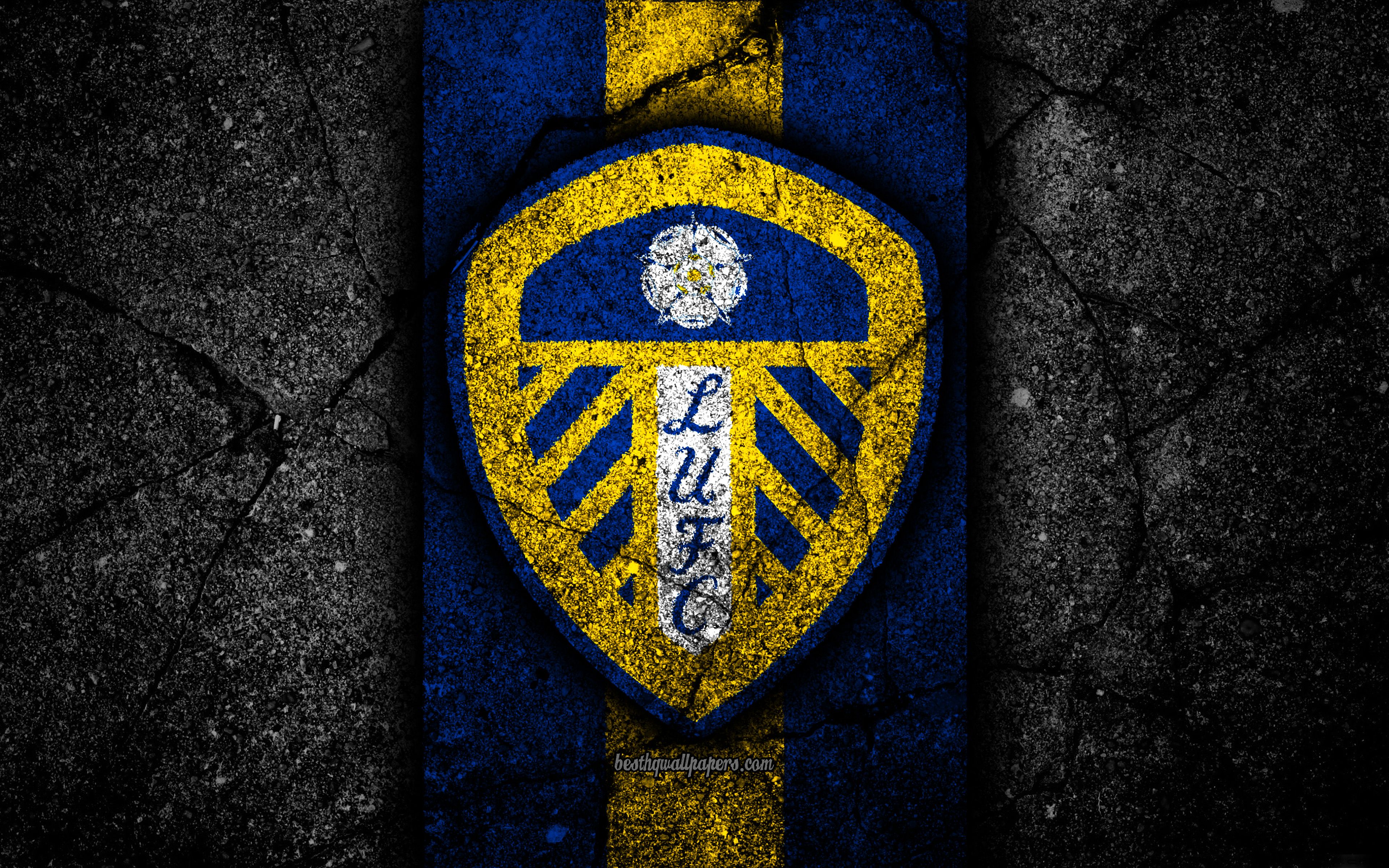 Download wallpaper 4k, Leeds United FC, logo, EFL Championship