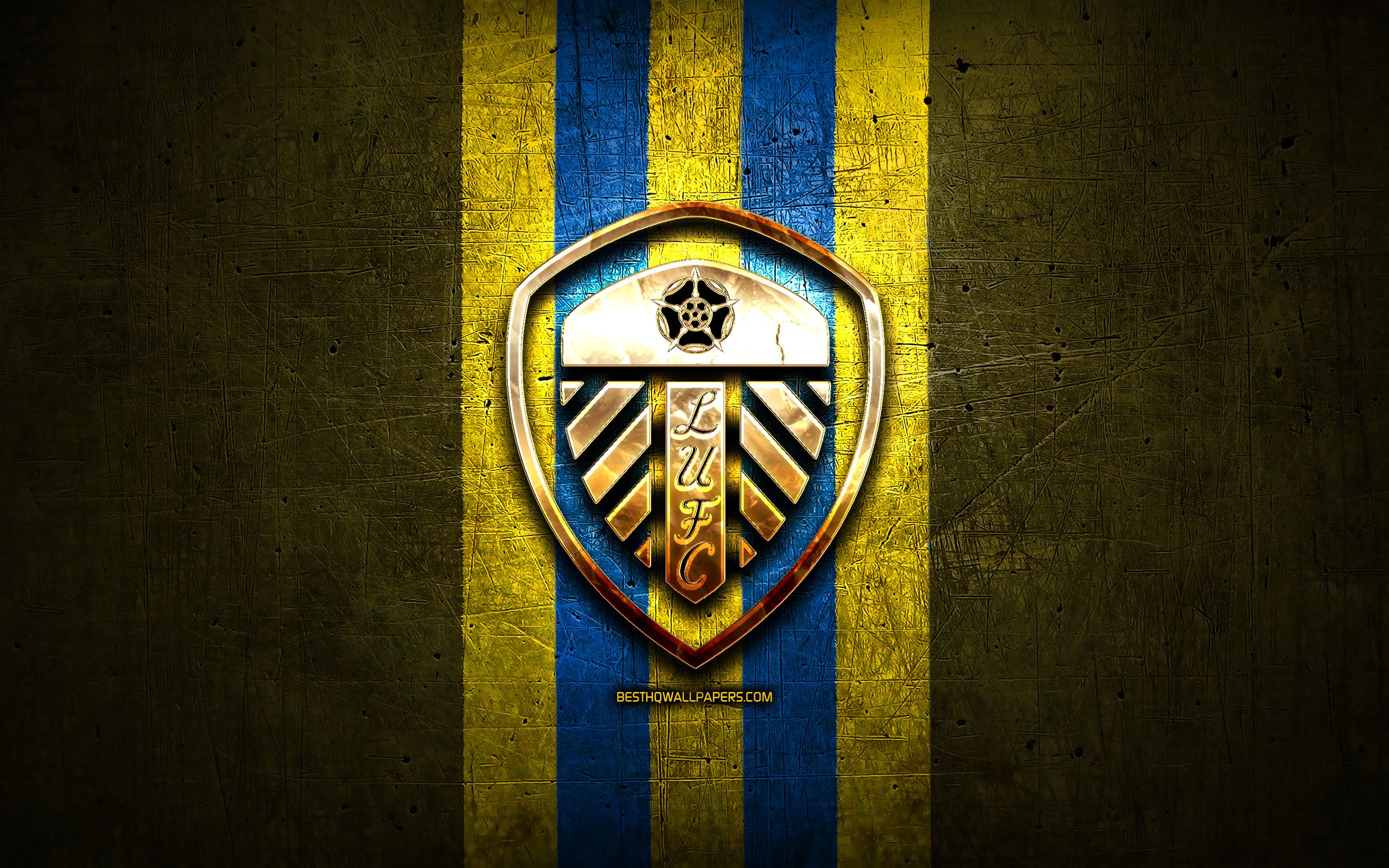 Download wallpaper Leeds United FC, golden logo, EFL Championship