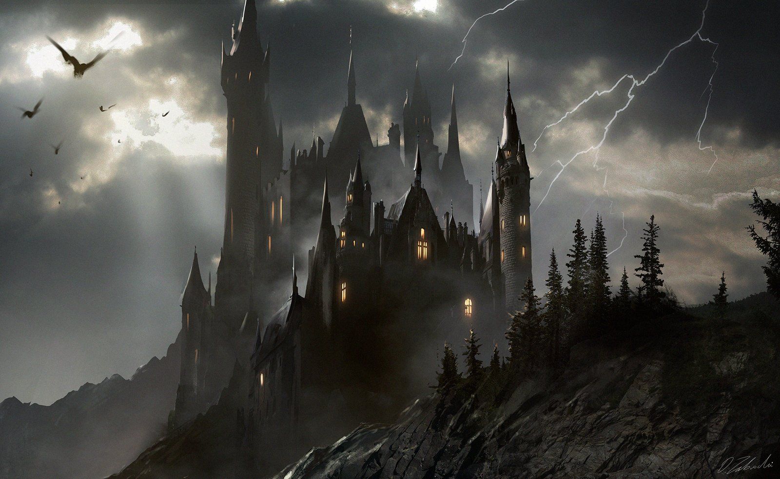 Dark Castle on the Hill Wallpaper and Background Imagex982