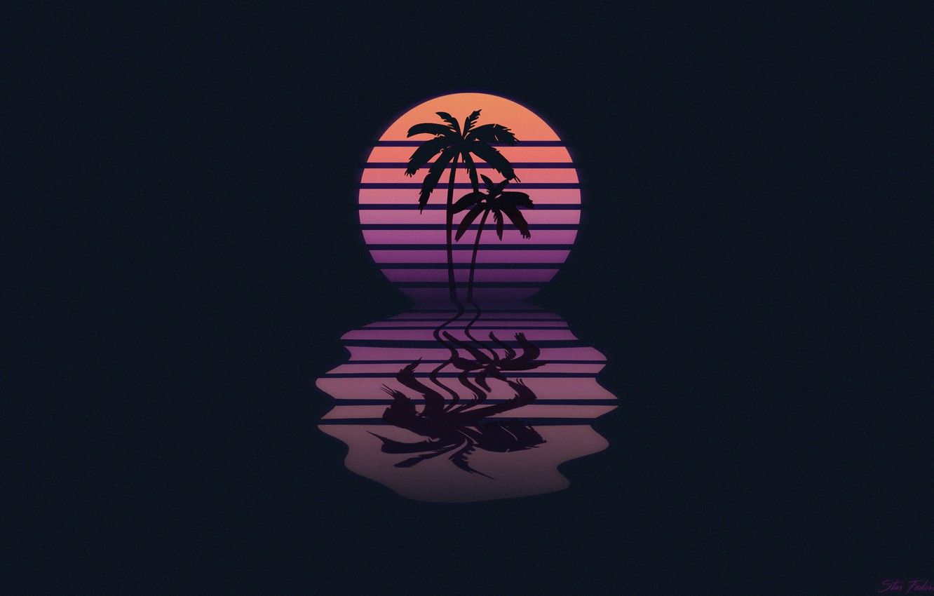 Wallpaper Music, Neon, Palm trees, Mesh, Background, Synthpop