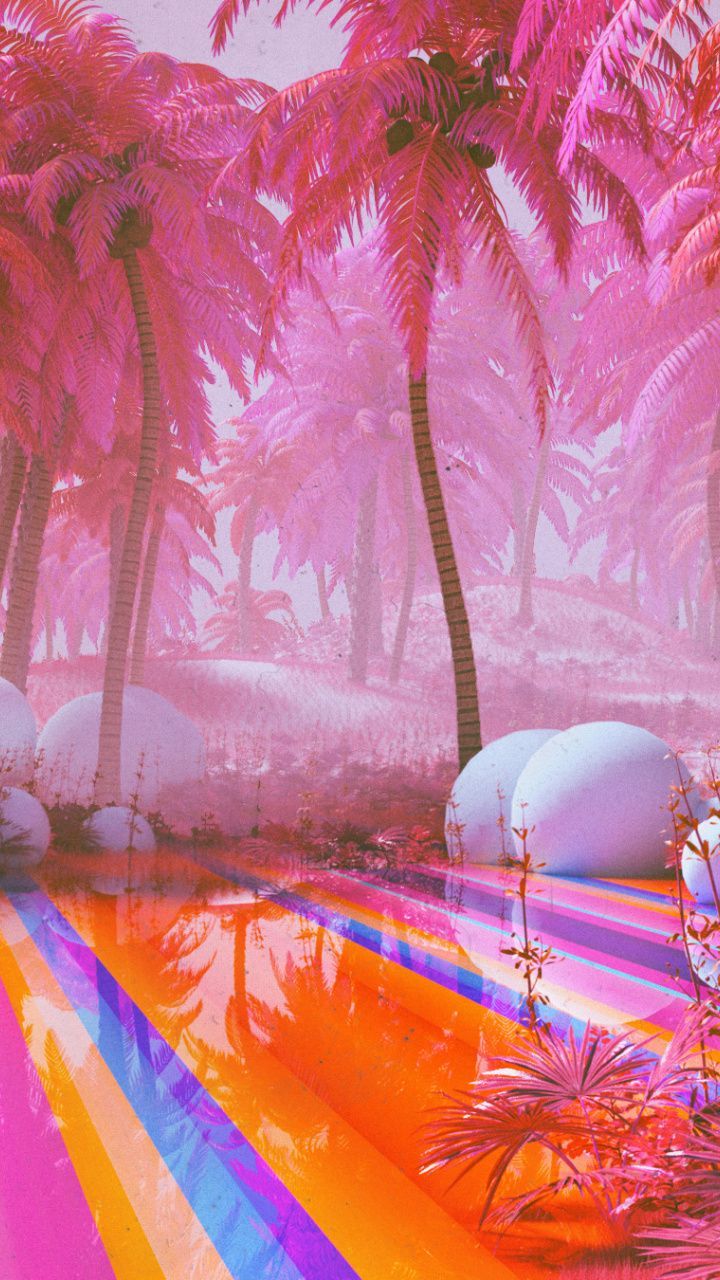 Retrowave, artwork, forest, palm tree Wallpaper. Palm trees