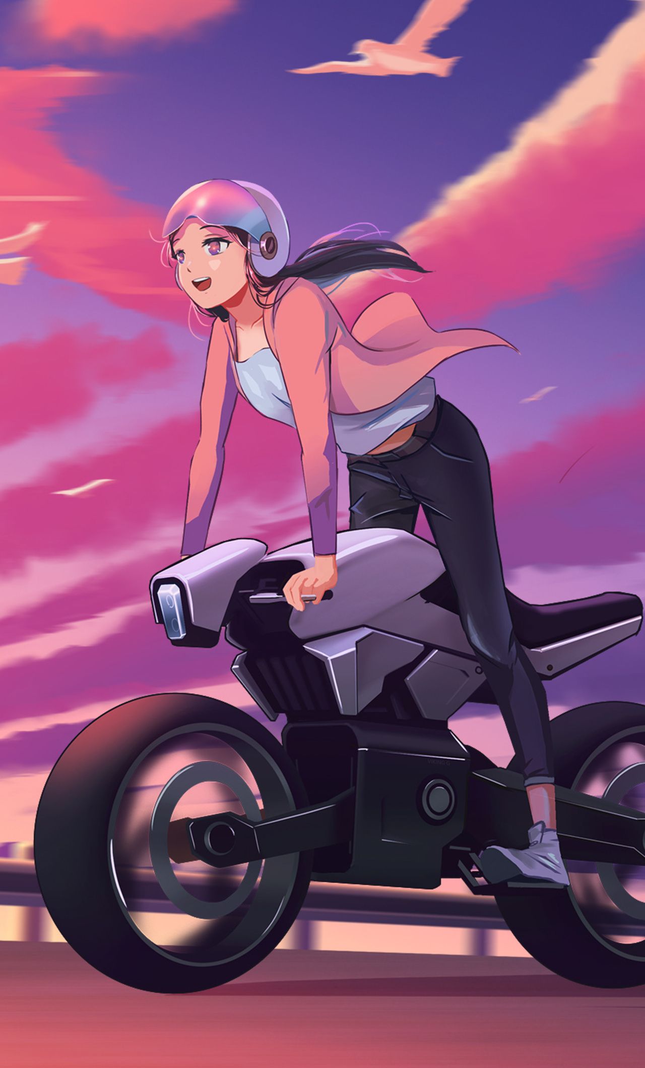 Anime Biker Girl Art iPhone HD 4k Wallpaper, Image