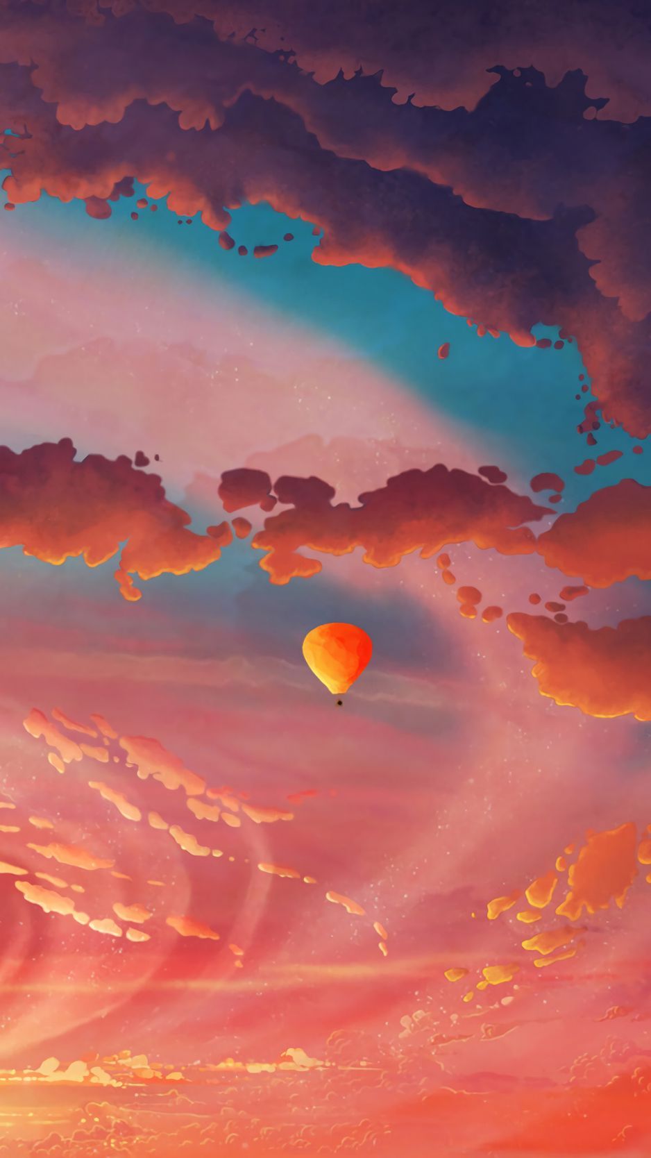 Download wallpaper 938x1668 air balloon, aerostat, art, clouds