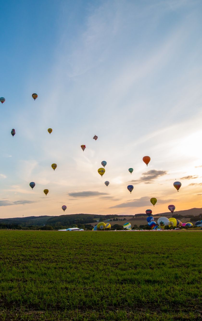 Download Hot air balloons, sky, sunset, landscape wallpaper