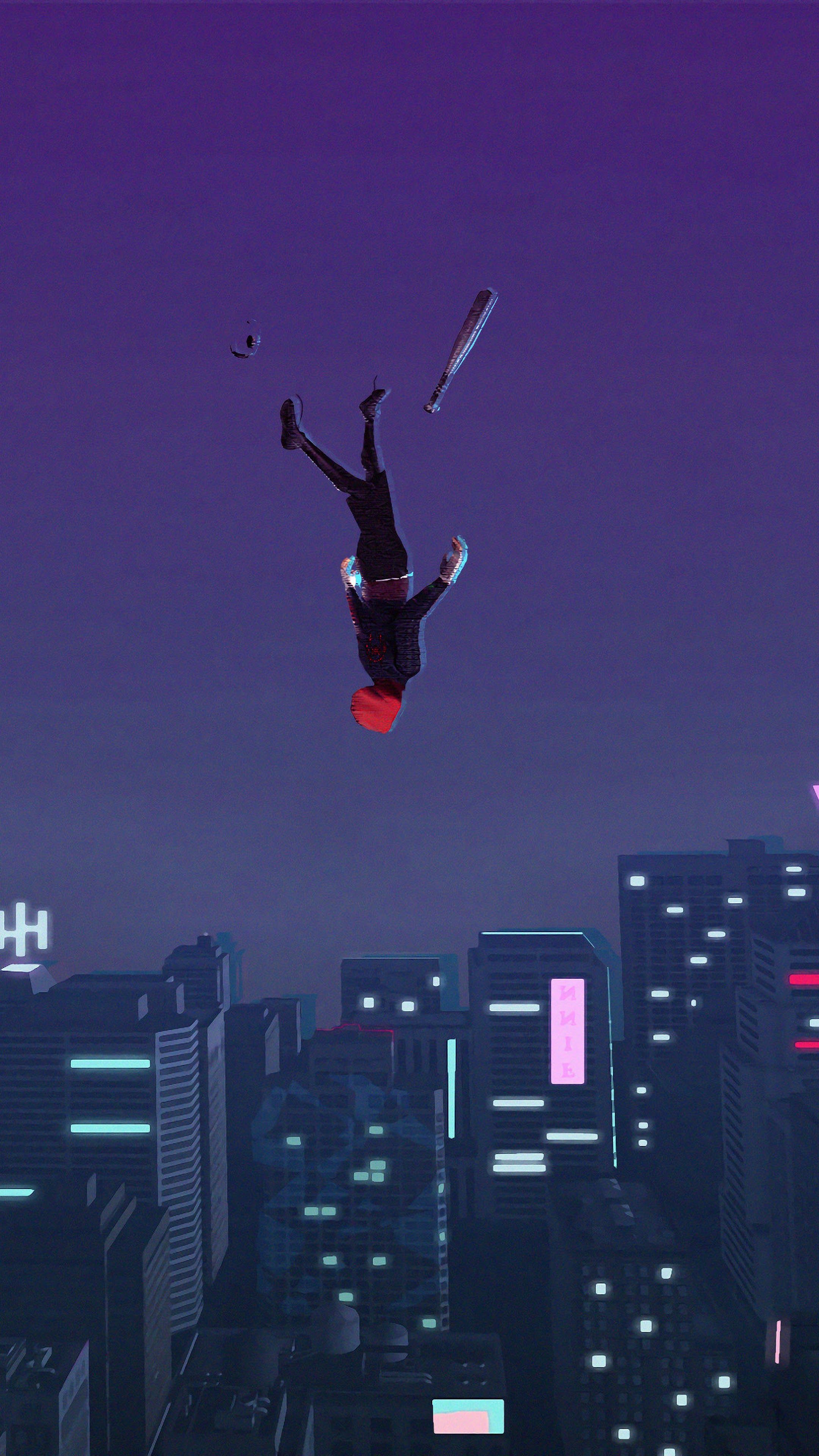 Illustration of SpiderMan falling down SpiderMan Miles Morales  SpiderMan Into the SpiderVerse HD wallpaper  Wallpaperbetter
