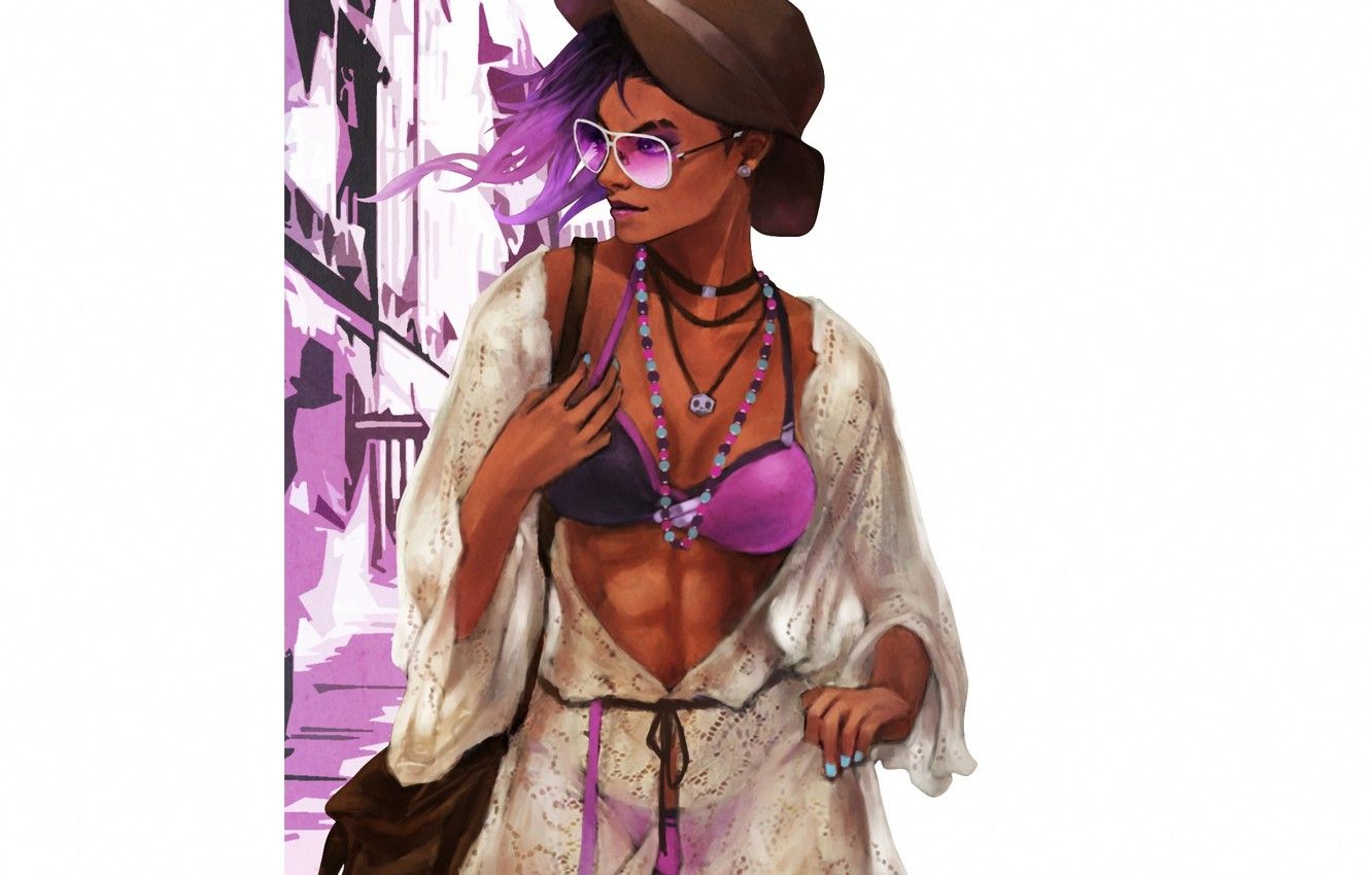 Wallpaper swimsuit, summer, girl, glasses, Overwatch, Sombra