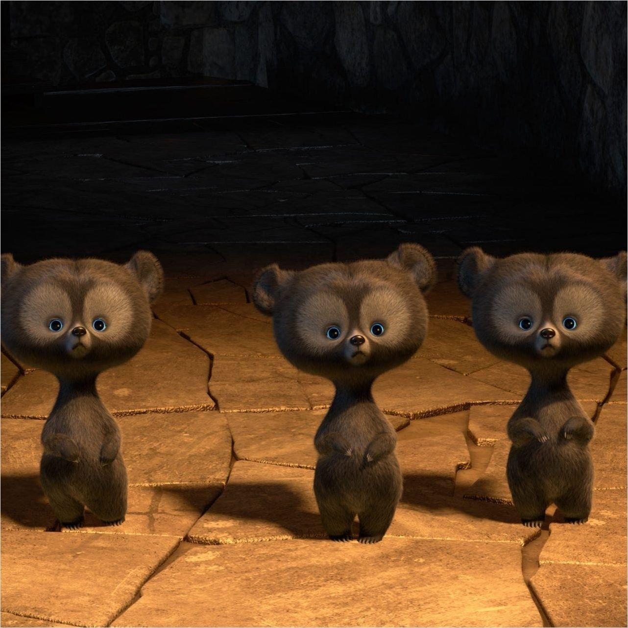 Brave Triplet Bear Cubs