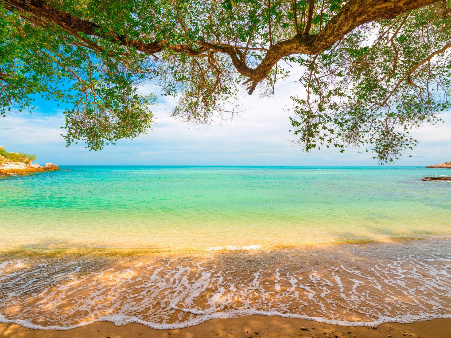 Tropical Sand Beach Lagoon Coastline Sea Waves Turquoise Water