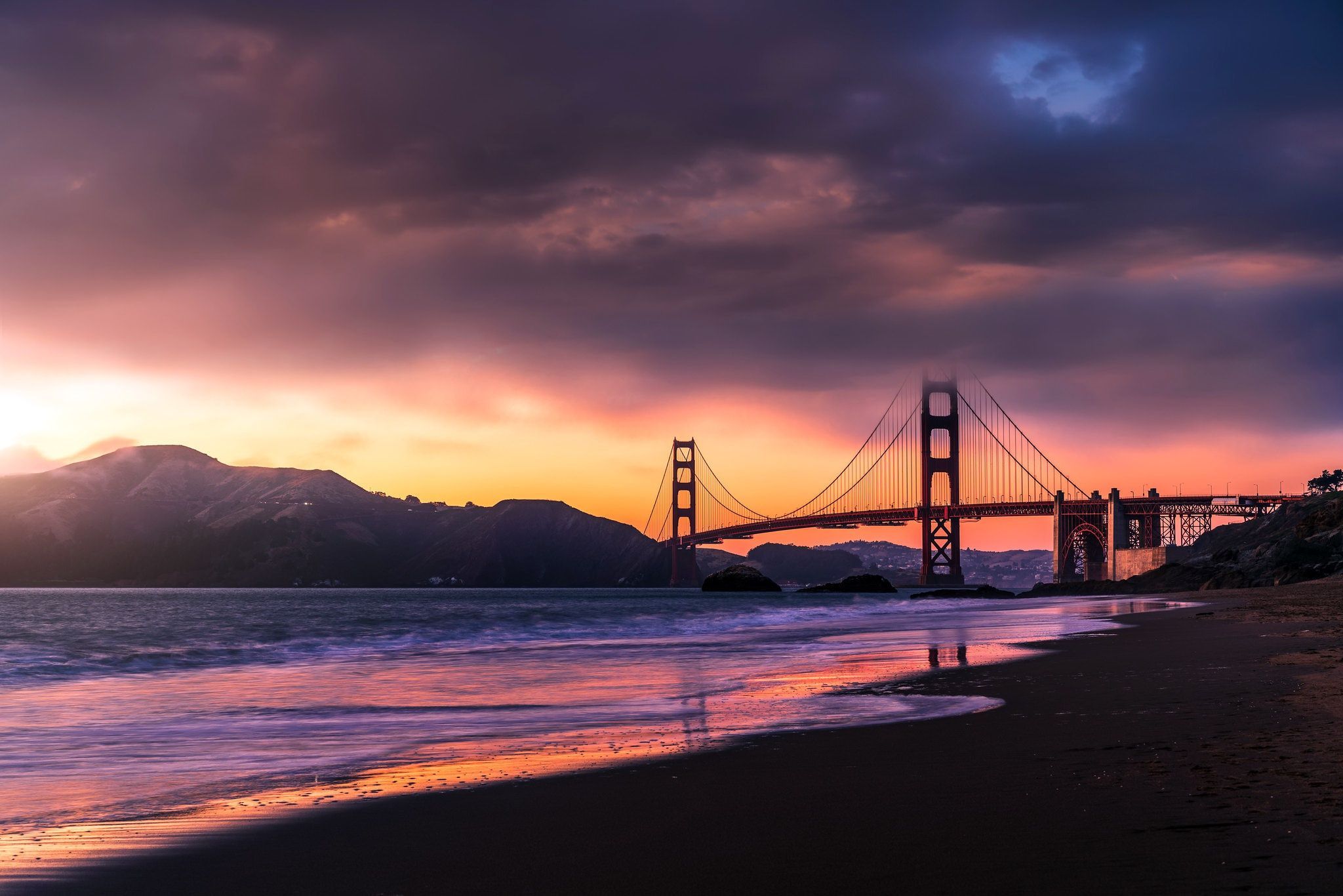 Man Made Golden Gate Bridges USA Bridge Sunrise Beach HD Wallpaper