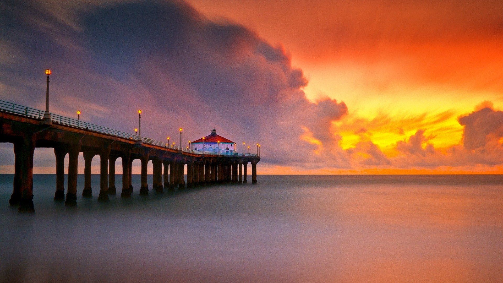 Sunset over Ocean Pier HD Wallpaper. Background Imagex1080