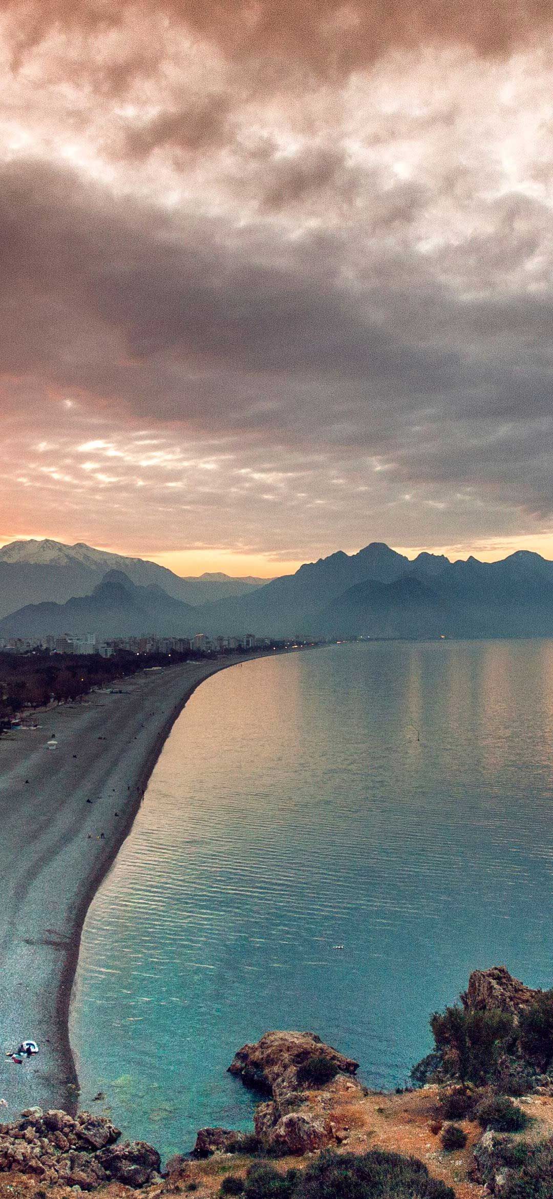 nature landscape sky clouds sea water sunset rocks konyaalti beach