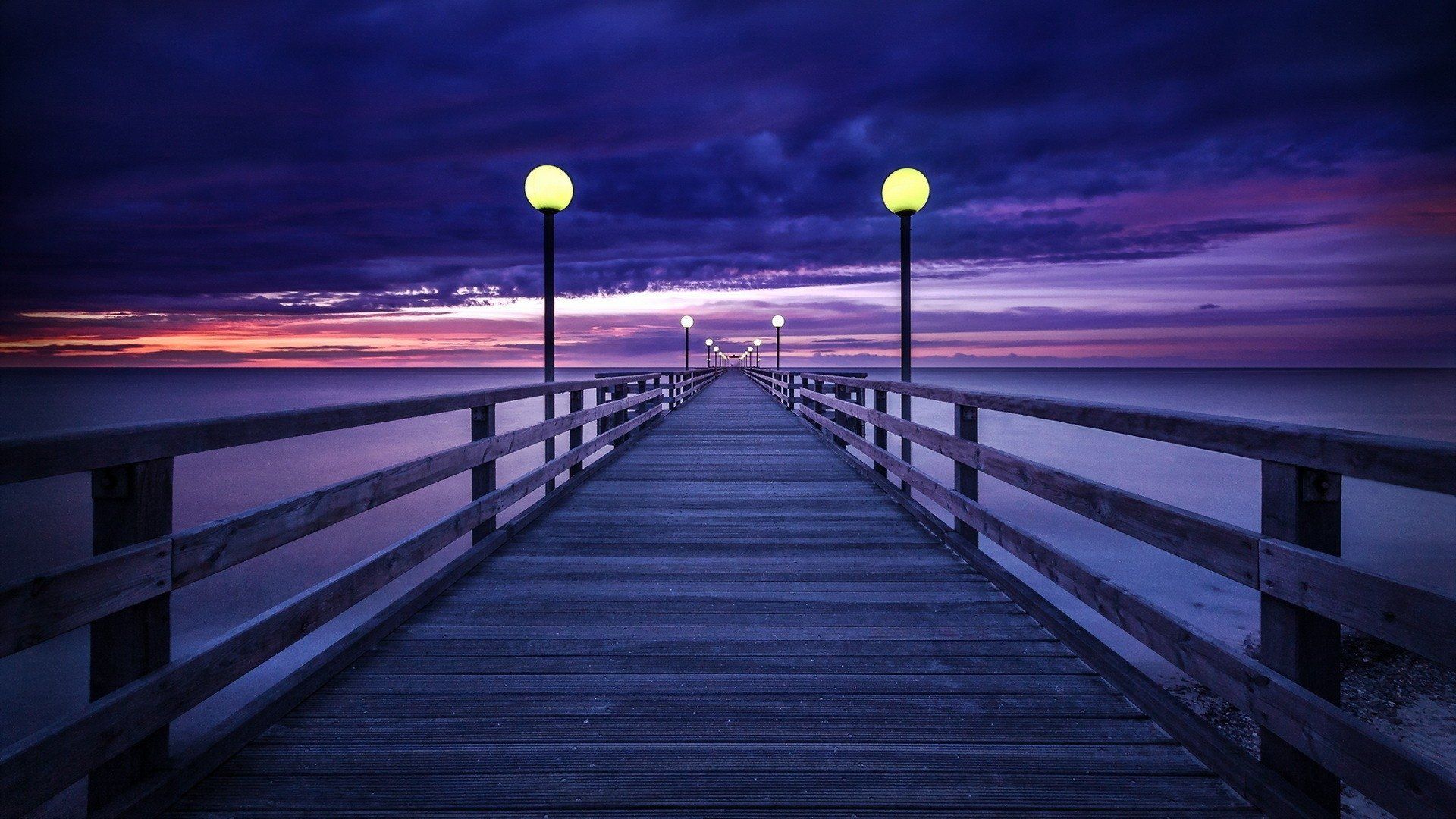 Purple Sunset Sky over Pier HD Wallpaper. Background Image