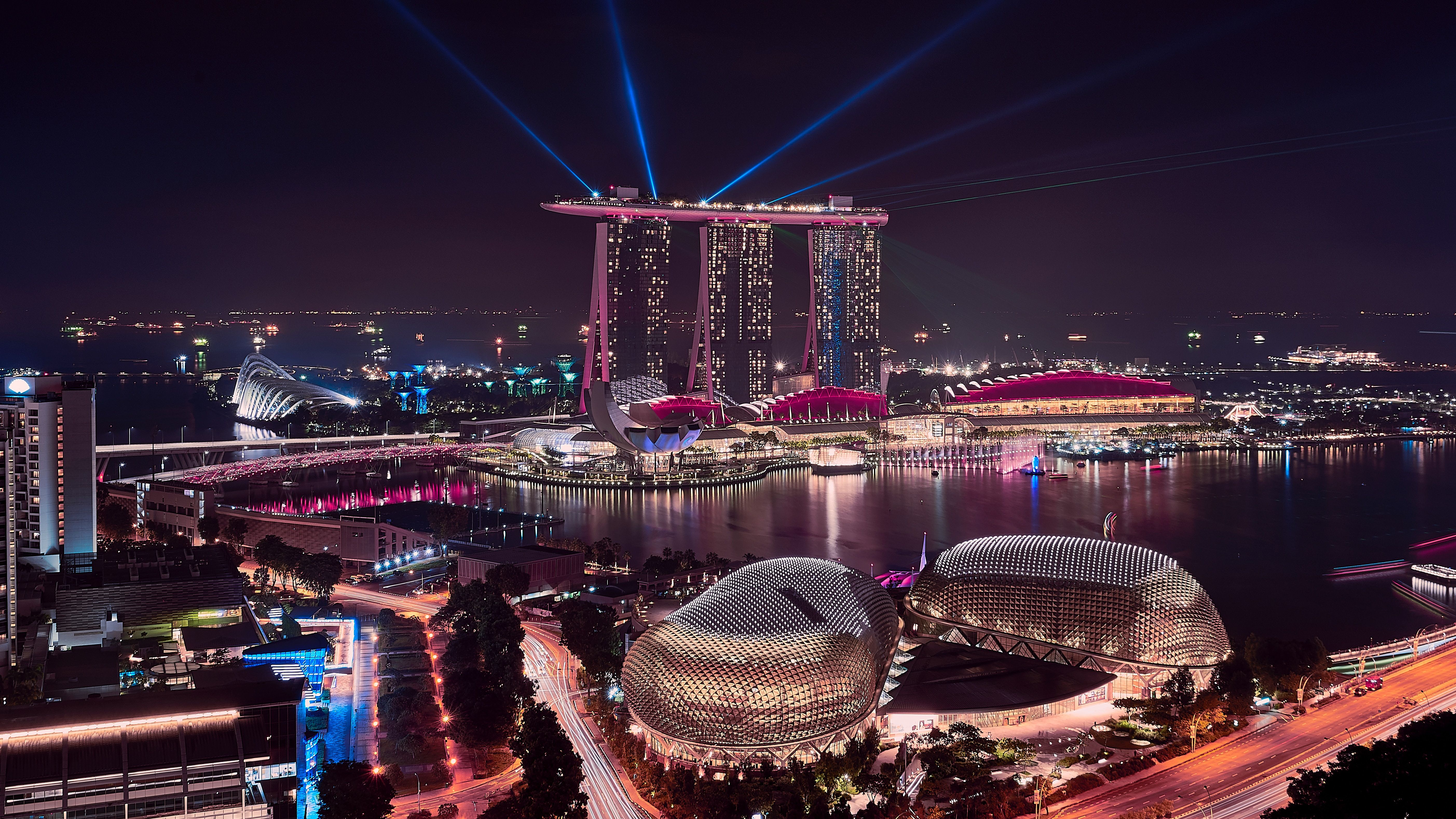 Wallpaper Marina Bay Sands, Cityscape, Night, Singapore, 4K, 5K