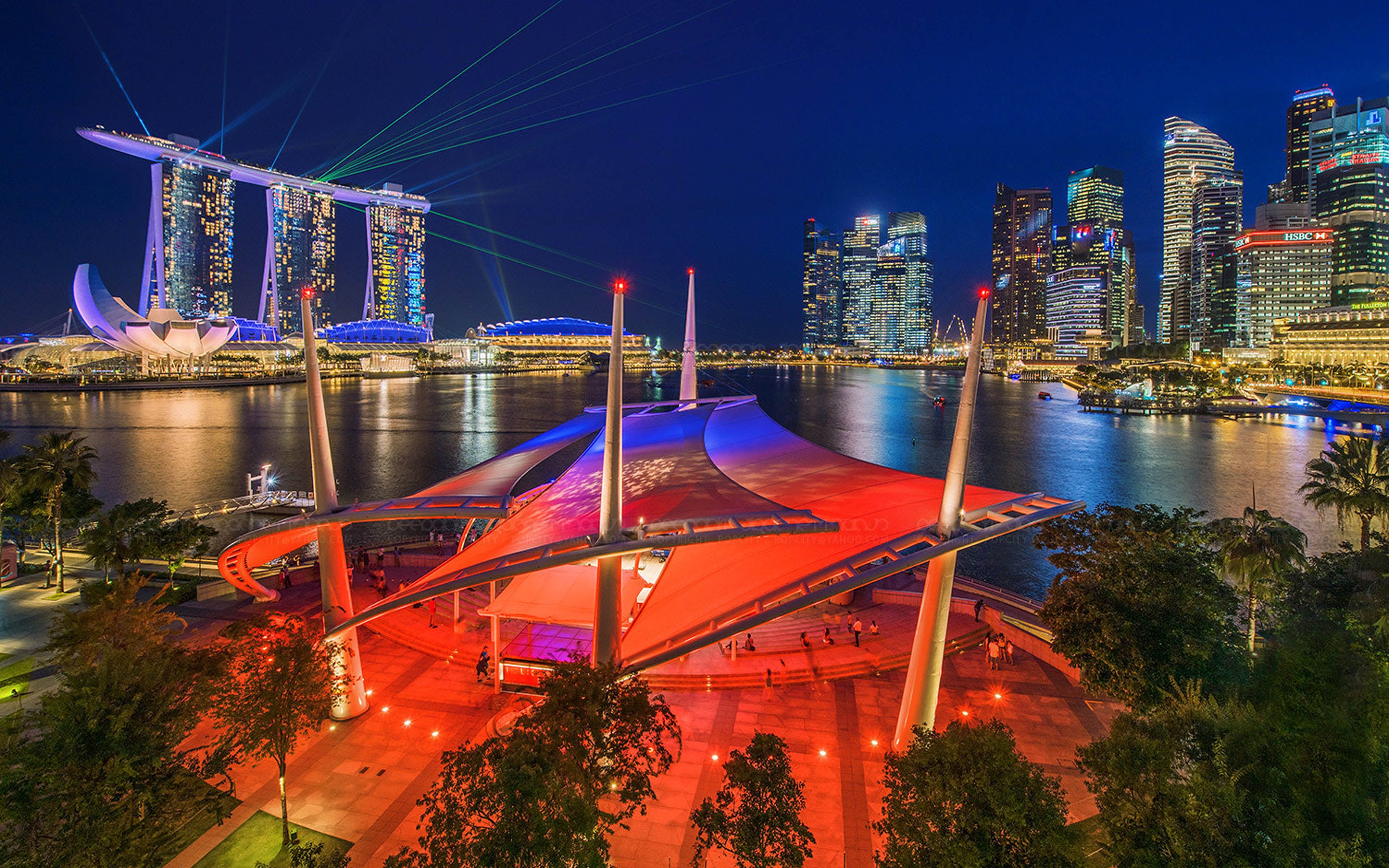 Marina Bay Sands Singapore Bridges Skyscrapers Laser Show Ultra HD