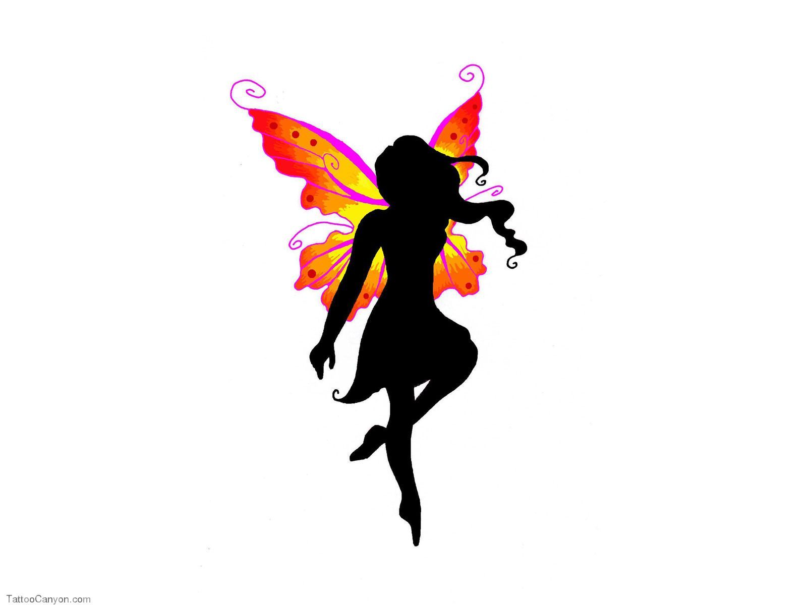 Free Designs Black Fairy With Colored Wings Tattoo Wallpaper