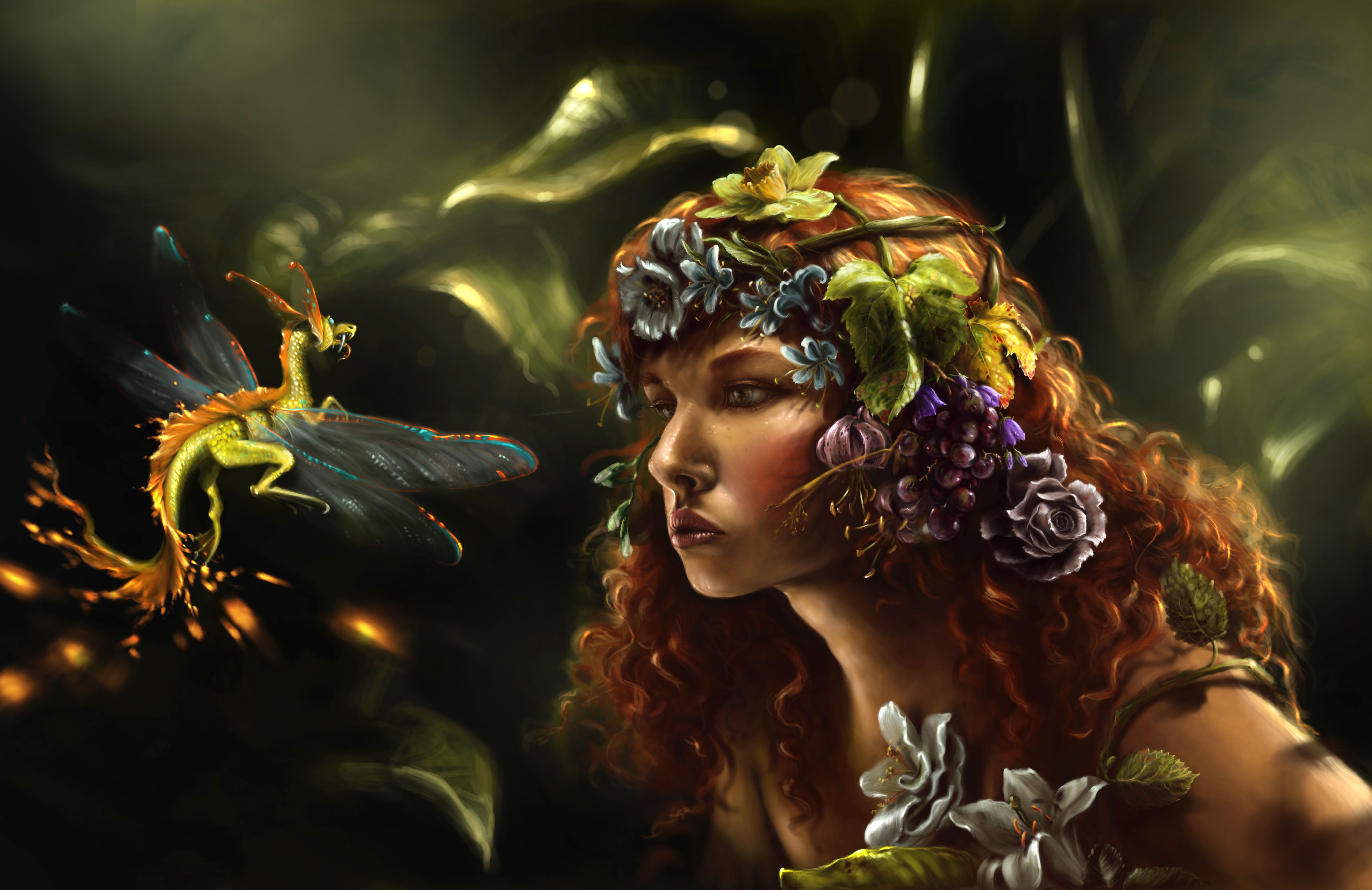 Forest Fairy and Tiny Dragon 8k Ultra HD Wallpaper. Background