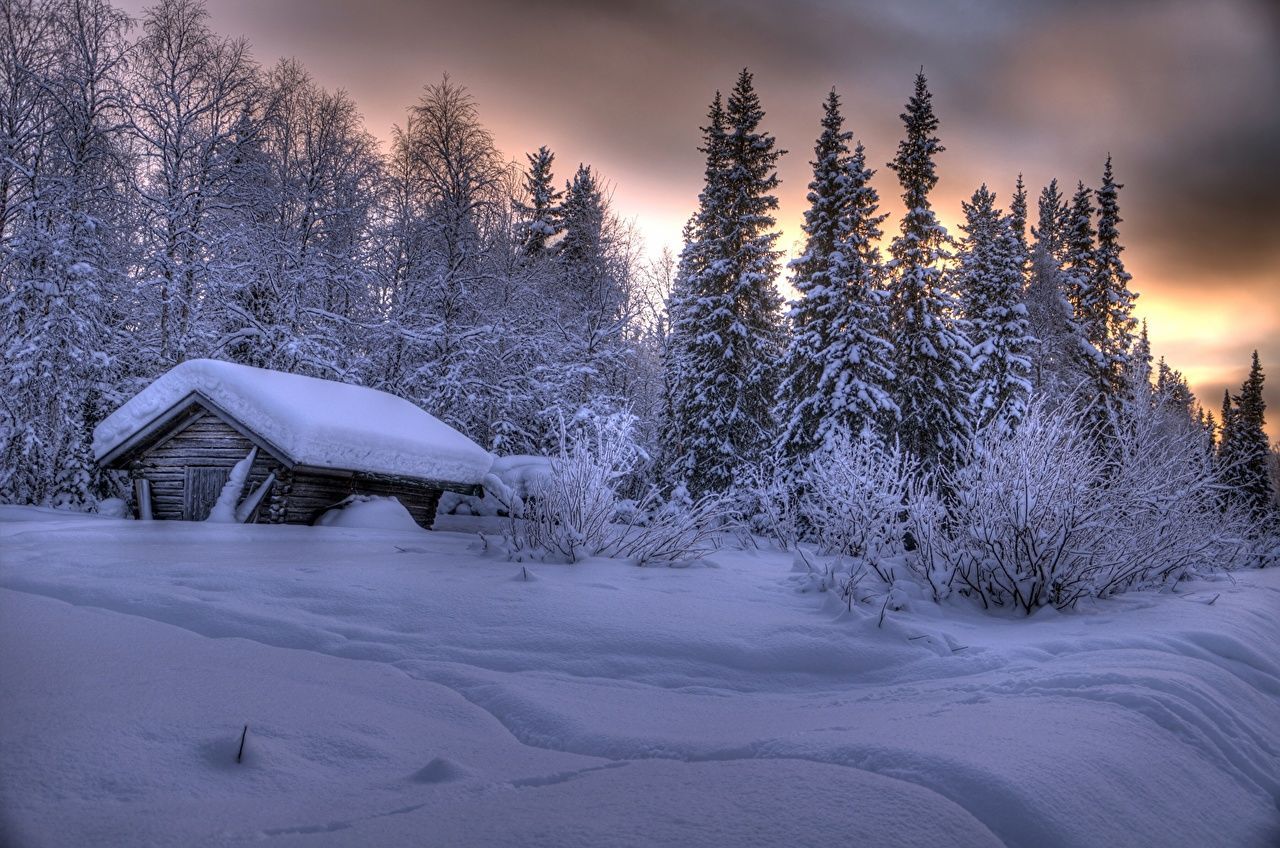 Wallpaper Lapland region Finland Nature Winter Snow Building
