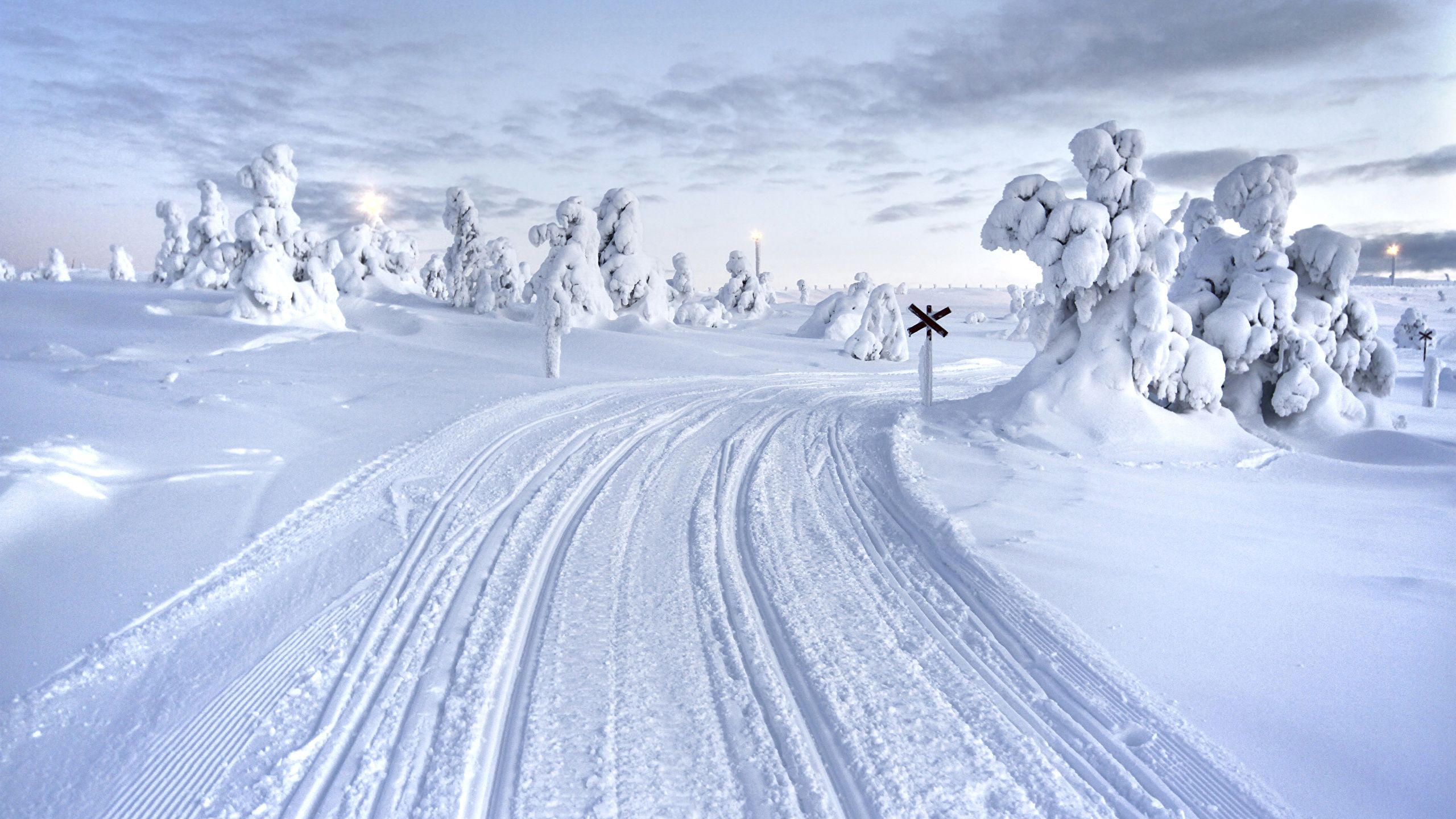 Image Lapland region Finland Nature Winter Snow Roads 2560x1440