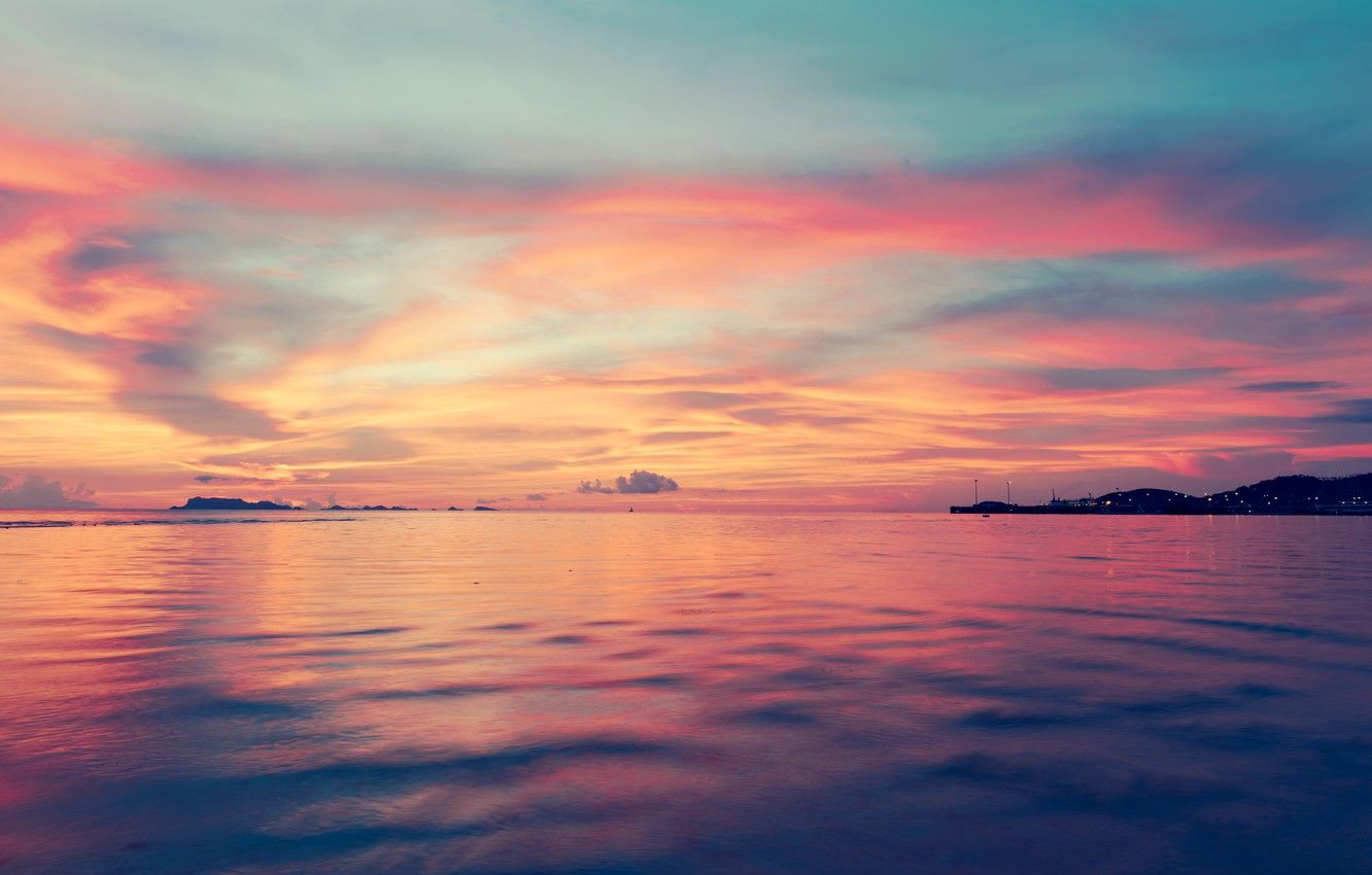 Wallpaper sea, beach, the sky, sunset, pink, beach, sky, sea, sunset, pink image for desktop, section пейзажи