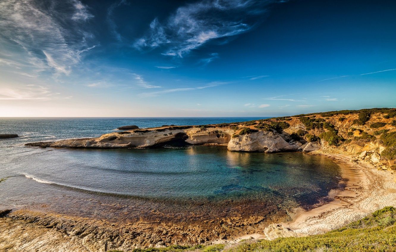 Wallpaper sea, the sky, coast, horizon, Italy, Sunny, Sardinia