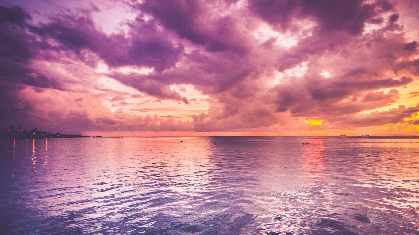 Beautiful Purple Sea And Pink Horizon Sunrise 1366x768 Resolution HD 4k Wallpaper, Image, Background, Photo and Picture