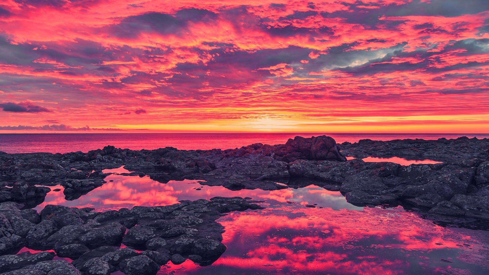 horizon, Sea, Nature, Landscape, Sunset, Reflection, Clouds, Pink, Rock Wallpaper HD / Desktop and Mobile Background