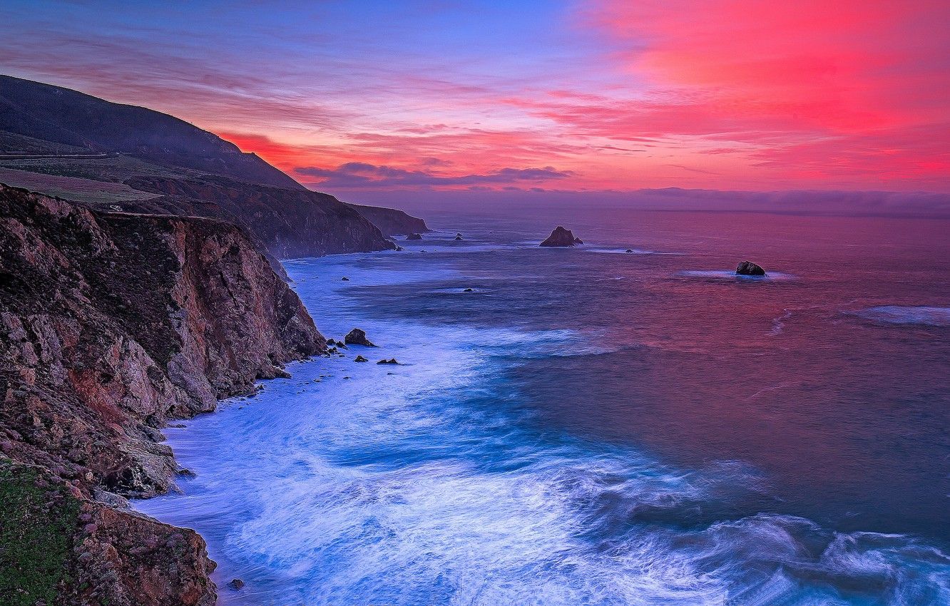 Wallpaper sea, rocks, CA, glow, USA, Monterey image for desktop